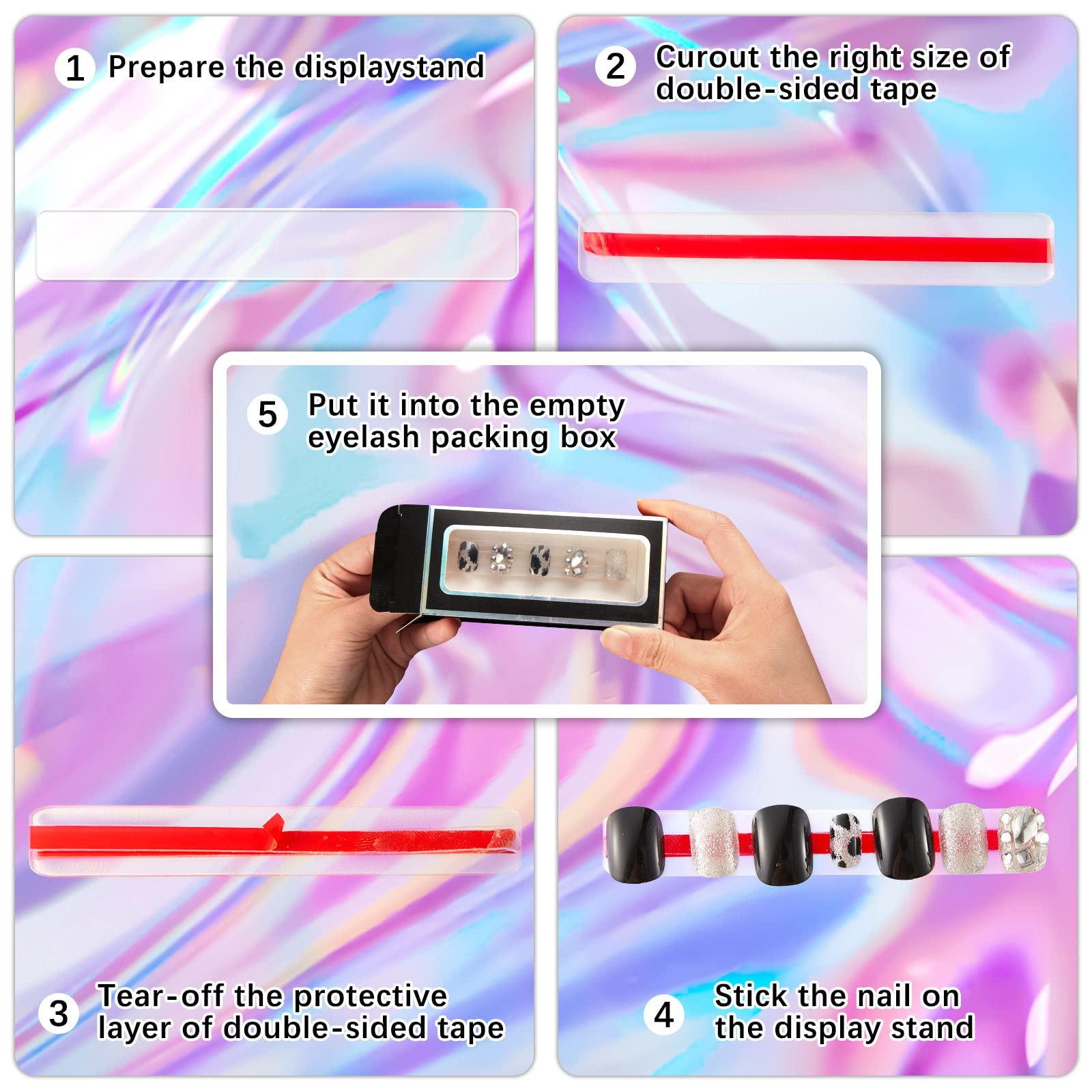 Crtiin Crtiin 60 Pcs Empty Press on Nails Packaging Box Set 30 Clear Glitter Paper Eyelash Storage Box and 30 Acrylic Nail Display Stand Holder with 1 Red Double Sided Tapes for Salon Home Office