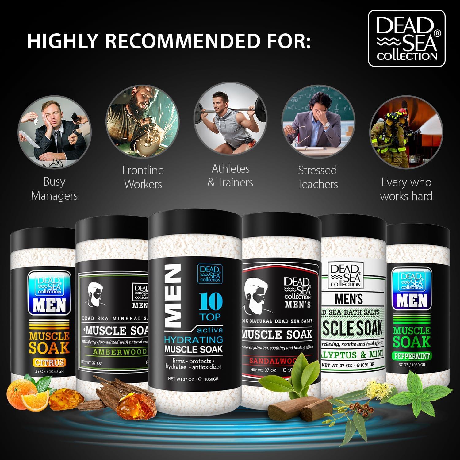 Dead Sea Collection Dead Sea Collection Bath Salts for Men - Muscle Recovery Bath Soak - TOP 10 Active Mens Pure Sea Salt for Soothing and Relaxing - 37 oz