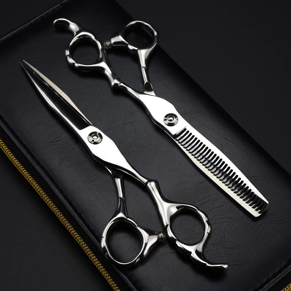 PPONE Professional Hair Cutting Shears, 6inch Professional Japan 440c steel scissor Silver hair scissors cutting barber tools haircut thinning shears hairdresser scissors (Color : Set with bag)