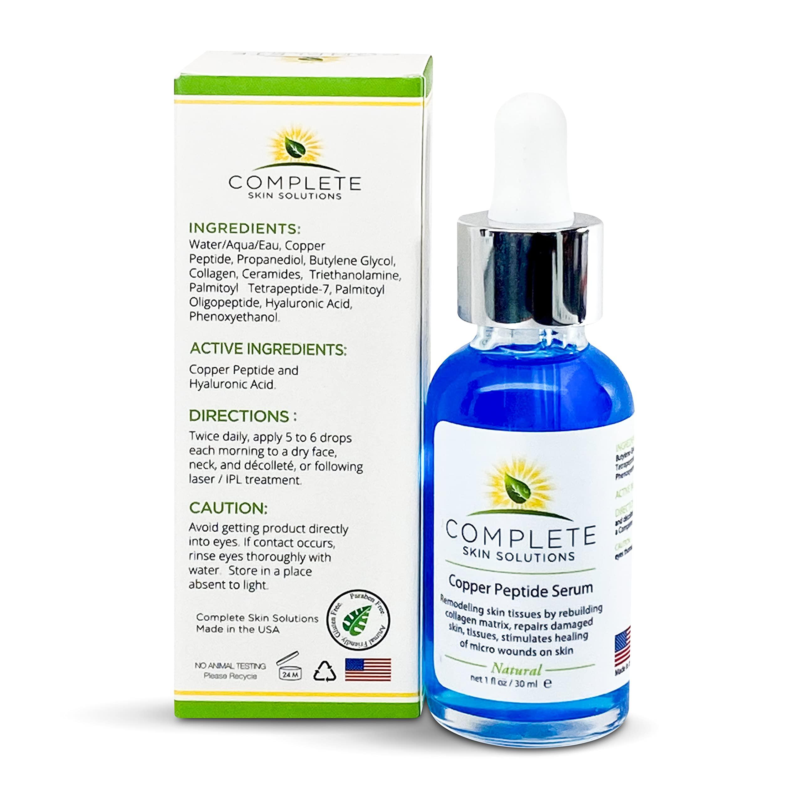 COMPLETE SKIN SOLUTIONS Copper Peptide Face Serum Collagen - With Anti Aging Skin Solutions Properties:1oz/30ml Anti-Wrinkle Formula For Youthful Skin