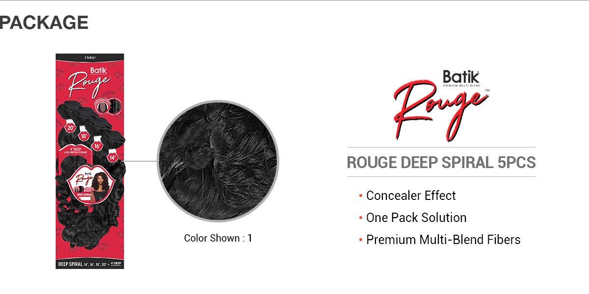 Batik Outre Synthetic Hair Weave Batik Rouge Deep Spiral 5Pcs (14"+16"+18"+20"+Lace Parting Closure) (DR2730)