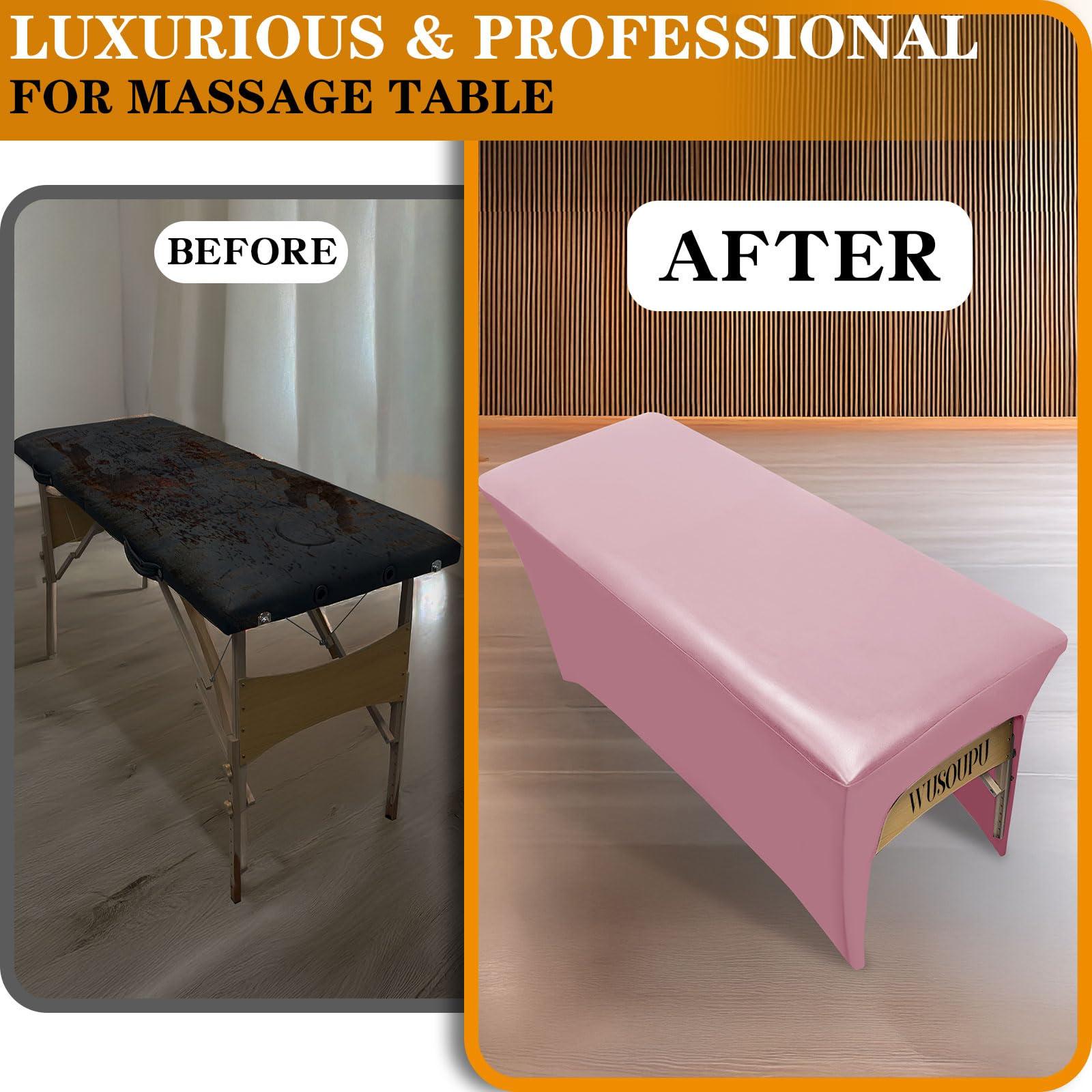 WUSOUPU Pink Lash Bed Cover Wipeable PU Leather Massage Table Cover Waterproof, Ultra-Durable Massage Bed Cover Wrinkle-Resistant Silky Spa Bed Cover Vegan Leather Tablecloths for 6 ft Rectangular Table