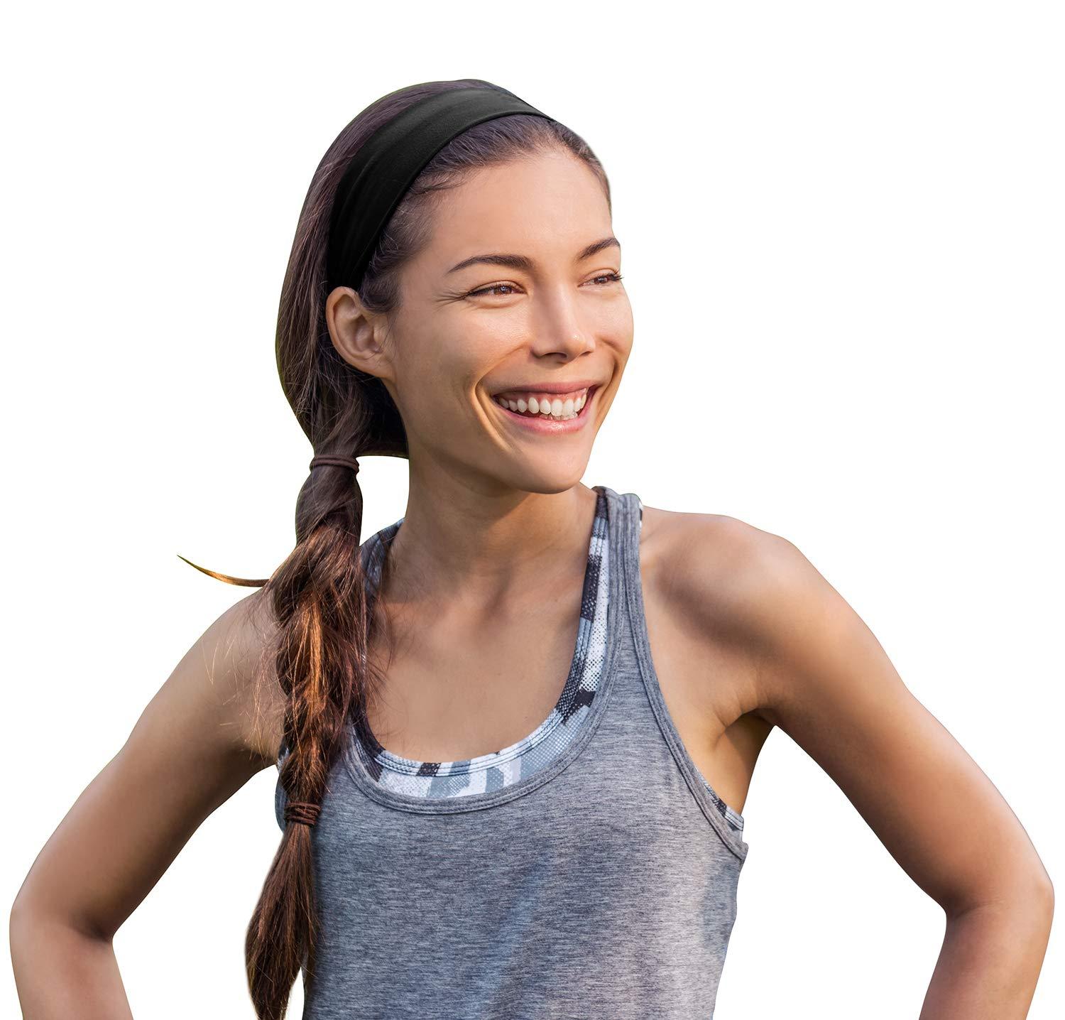 CoverYourHair Stretchy Headbands for Women - Yoga Headbands - Sports Headbands - 2-inch-Wide Black Headband - 12 Pack Cotton Headbands by Coveryourhair