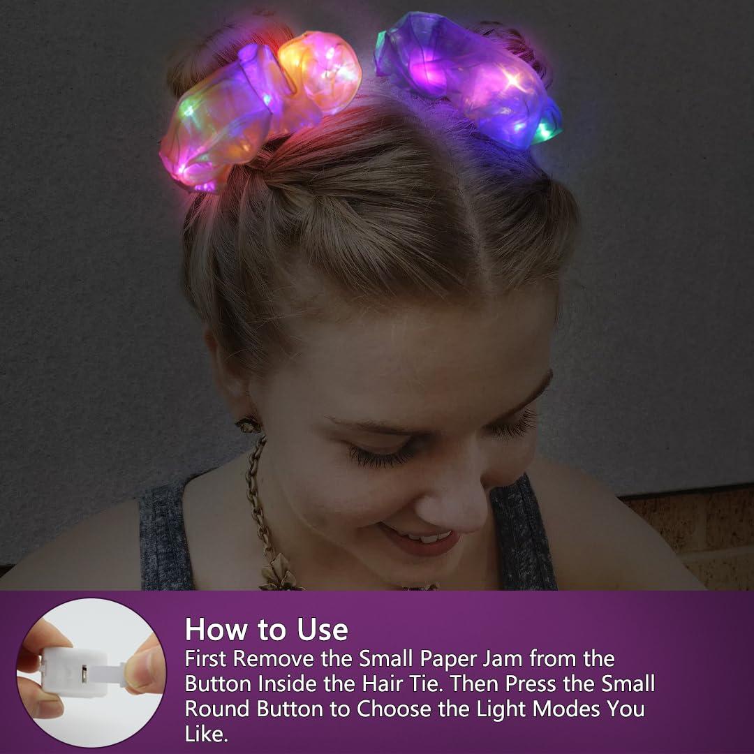 TIZAPIB 40 Pcs LED Scrunchies, Light up Hair Scrunchies, Glow in the Dark Hair Ties with 3 Light Modes, Neon Hair Accessories for Women Girls, Glow Hair Bands Rave Glow Party Supplies