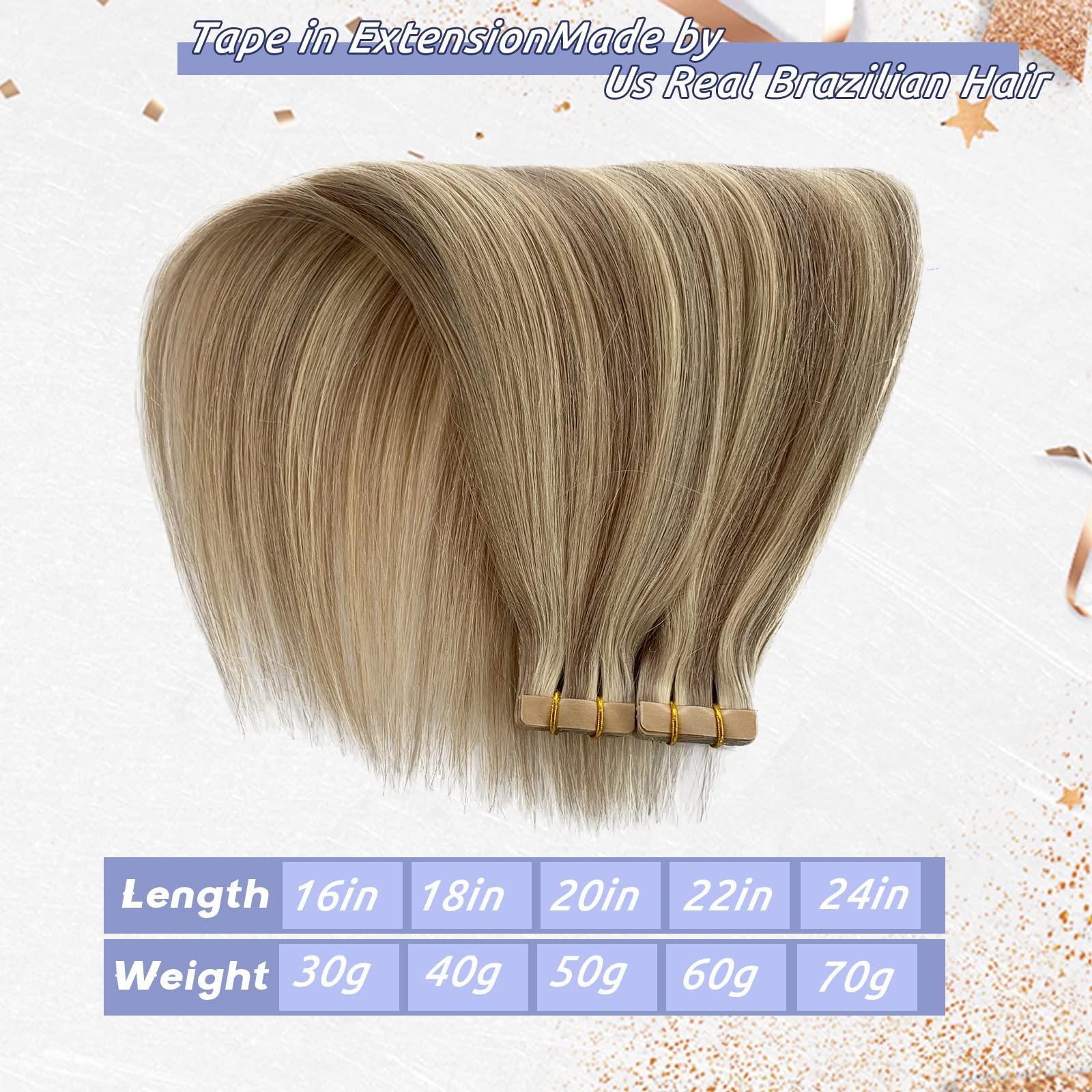Smavida Balayage Blonde Tape in Invisible Hair Extension Human Hair,Highlight Tape in Hair Extensions Blonde Highlights with Ash Brown Fashion Color Remy Human Hair Extensions Tape in Straight Hair for Women