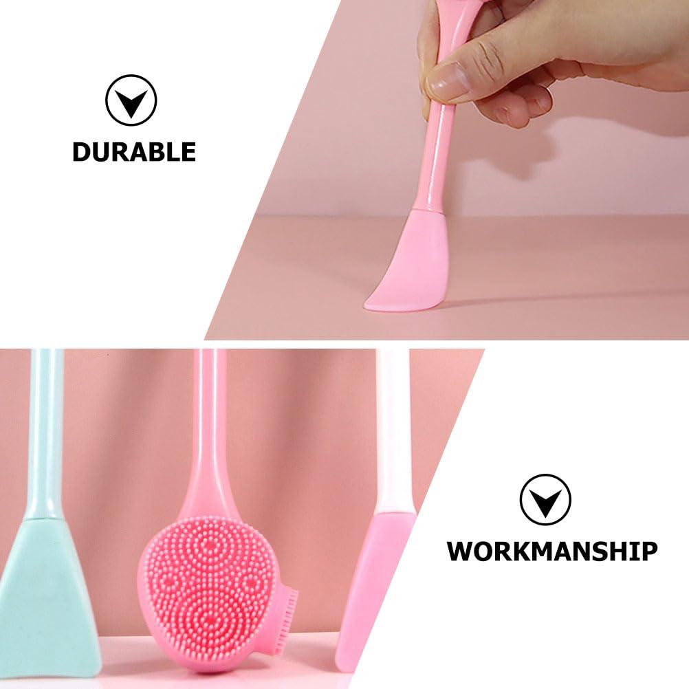 HEALLILY Facial Cleansing Brush, 2PCS 4 in 1 Silicone Face Brush & Face Scrubber for Deep Gentle Exfoliating, Remove Blackheads, Double-Ended Face Wash Brush for Makeup Skincare