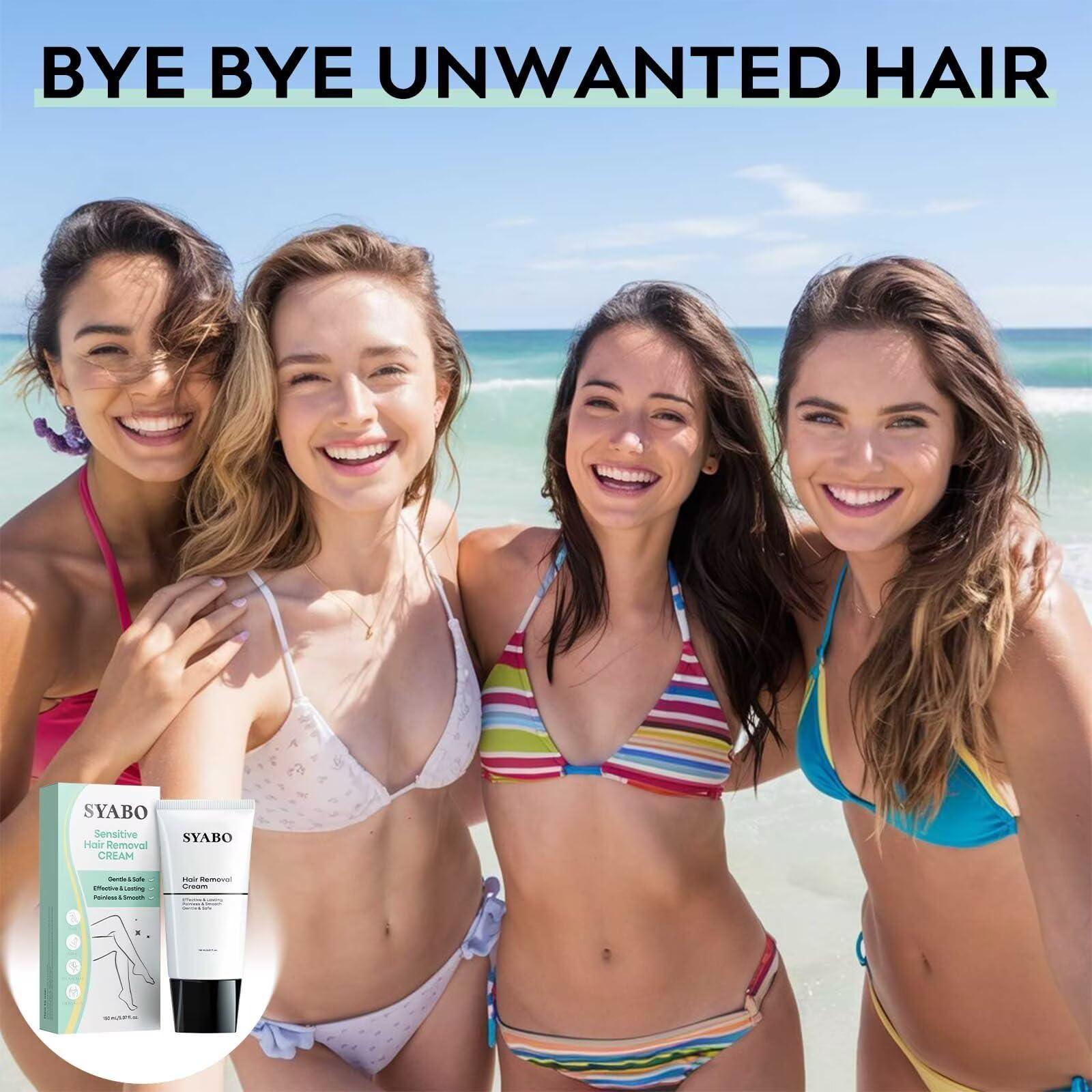 SYABO Sensitive Skin Hair Removal Cream - Painless Bikini Hair Removal for Women Men, Sensitive Formula Depilatory Cream for Pubic, Bikini Line, Legs, Arms, Underarms, Unwanted Coarse Hair, 5FL OZ