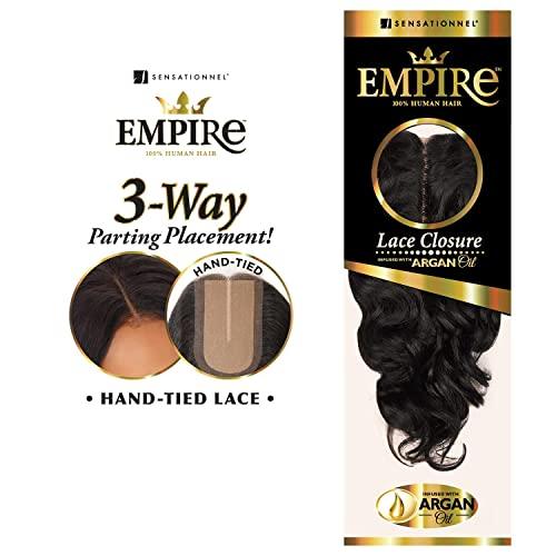 Sensationnel Sensationnel Empire humanhair lace closure - body wave 12 inch 3 way lacepart hand tied weaving closure (1 JETBLACK)