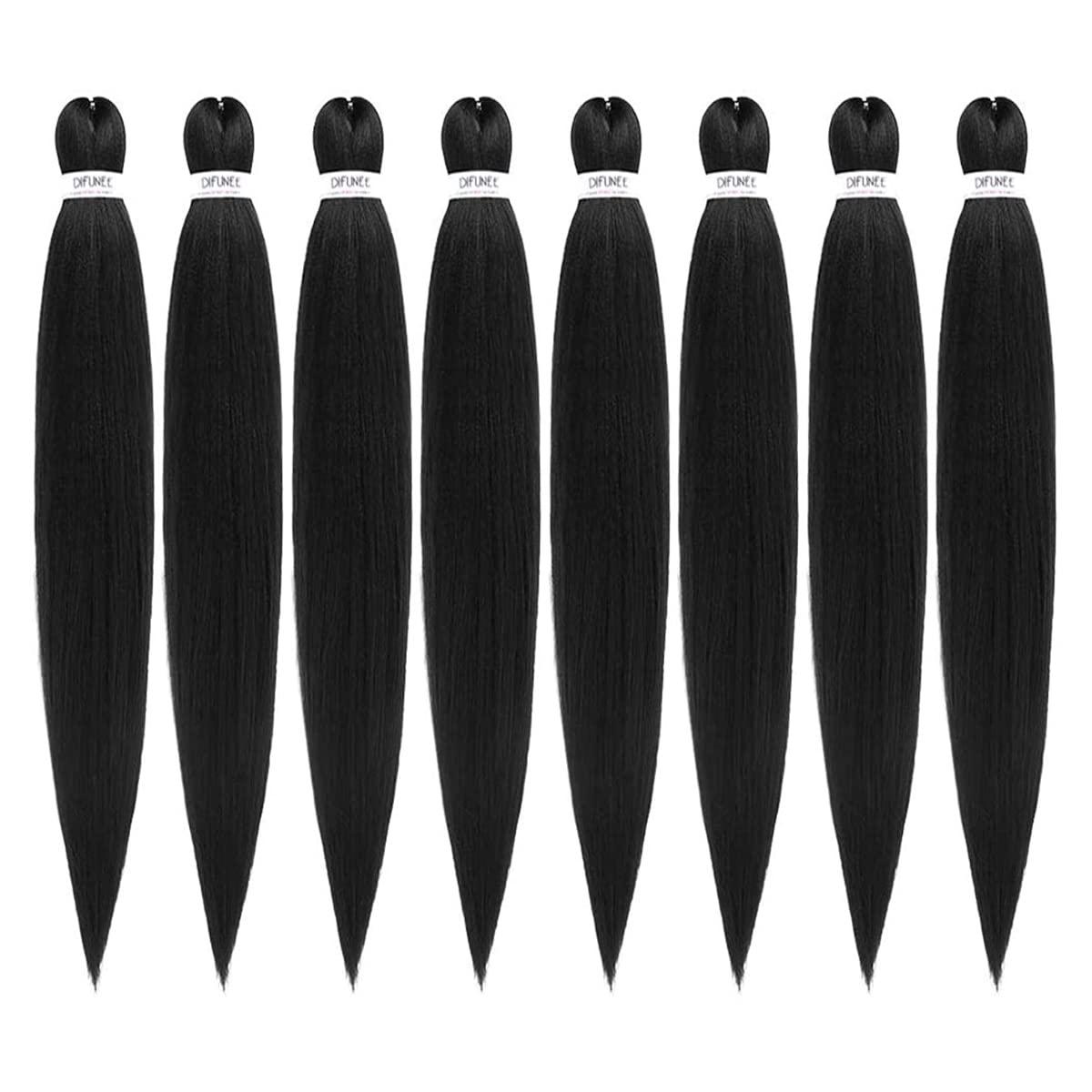 DIFUNEE DIFUNEE Pre-stretched Braiding Hair - 36 Inch 8 Packs Natural Black Super Long Braiding Hair For Twist or Box Braids, Yaki Texture Hot Water Setting Synthetic Braiding Hair Extensions (36 Inch, 1B-8P)