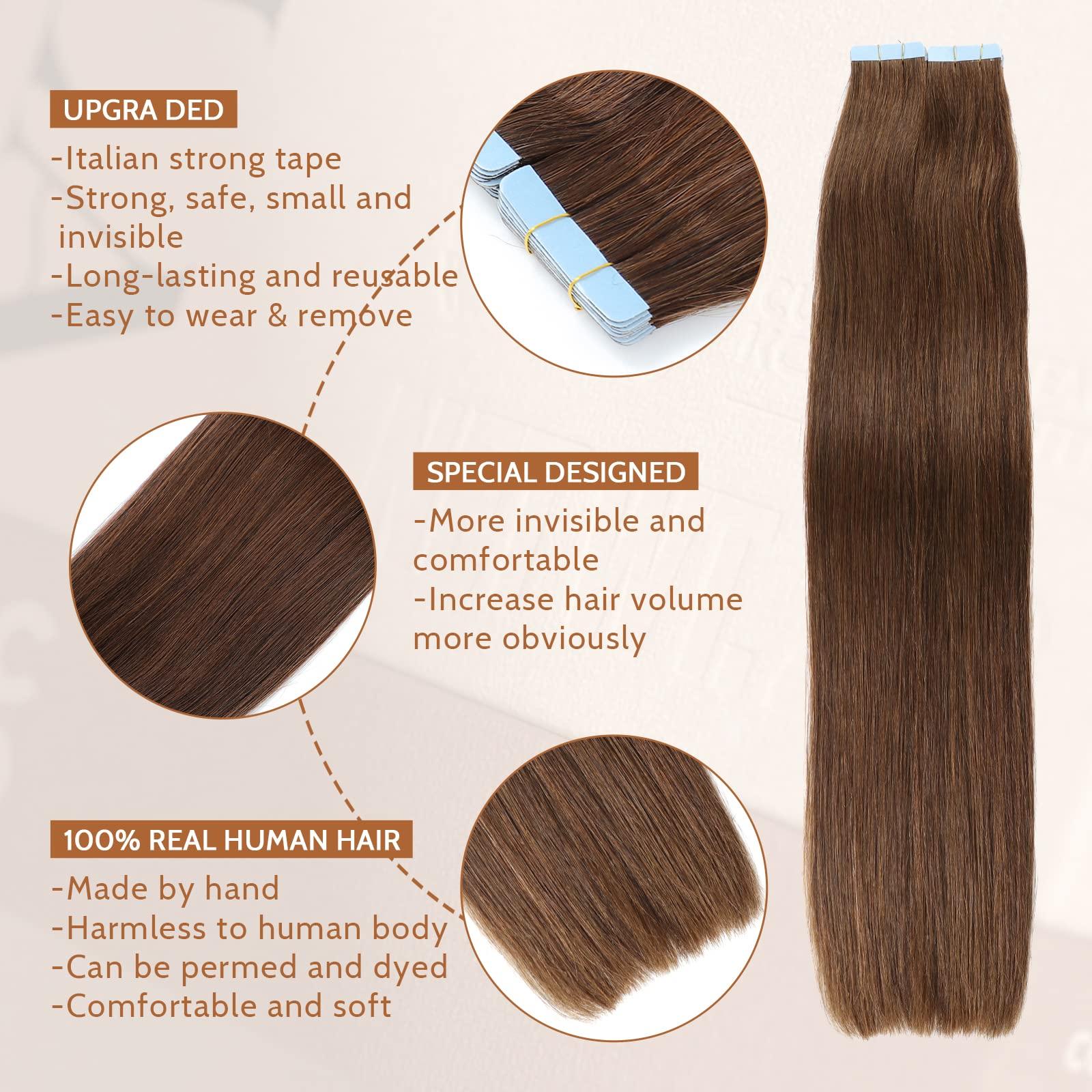 ITSPUTAO Tape in Hair Extenions Chocolate Brown 100% Remy Human Hair Tape in Straight Seamless Skin Weft Tape Hair Extensions Real Natural Hair Extensions 50g 20Pcs ?22 inches?