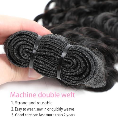 Chikamlty Deep Wave Bundles Human Hair 14 Inch Single Bundle Upgrade Brazilian Virgin Hair Bundles Deep Curly Bundle Water Wave Bundles Deep Wave One Bundle Human Hair for Black Women Natural Black