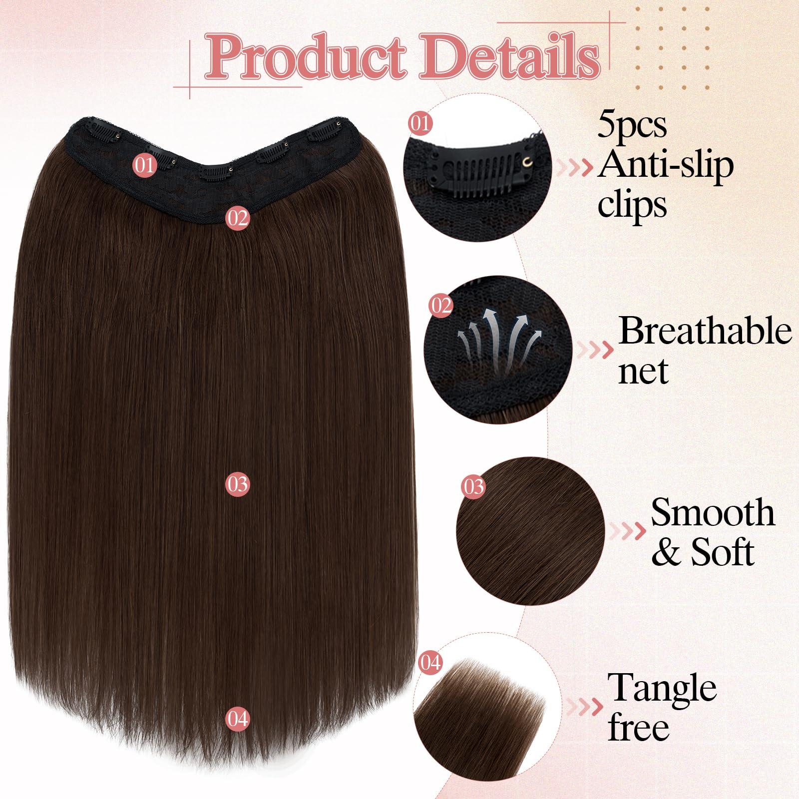 SEGO Pro SEGO Pro One Pieces Clip in Hair Extensions Human Hair Upgraded V-Shaped 5 Clips in Hair Extensions Human Hair Long One Piece Hair Extensions for Women,14 Inch,#04 Chocalate Brown,55g