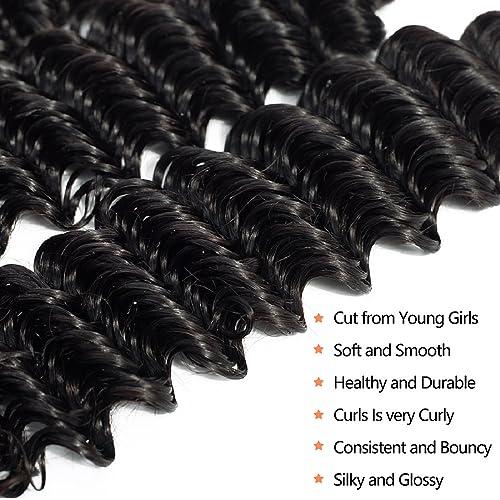 YOCYTU 12A Deep Wave Human Hair Bundles 18 Inch Brazilian Deep Wave Curly 1 Single Bundles Human Hair 100% Unprocessed Virgin Remy Wet and Wavy Human Hair Weave Bundles Deals Natural Black