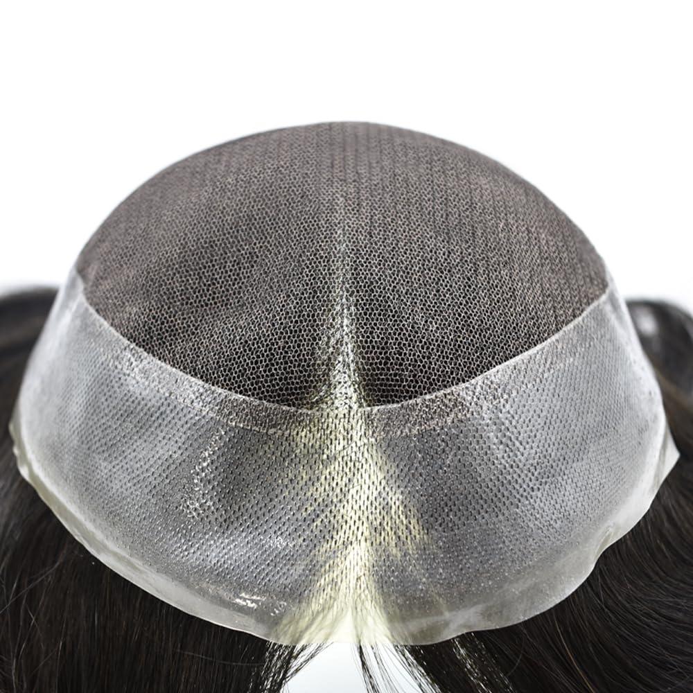Hair Wonders Toupee for Men Real Human Hair Piece Replacement Systems French Lace Hair Pieces Pu Around Hair Unit for Men Lace Hair System Hair Prosthesis Man8*10\"-120% density#1 Jet Black