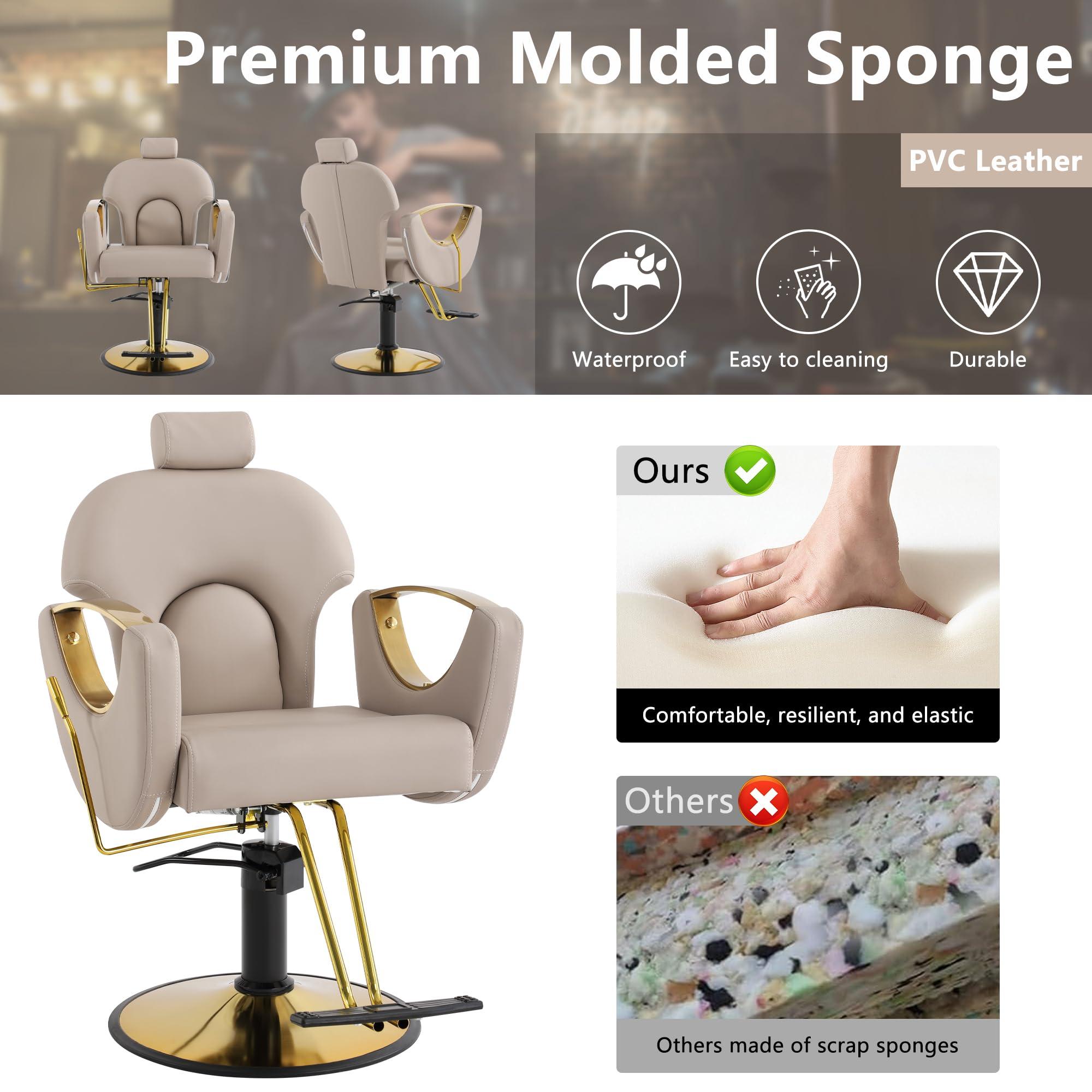 YOCONYO YOCONYO Barber Chair, Reclining Hair Salon Chair, 360 Degrees Swivel Styling Chair, Height Adjustable Hydraulic Shampoo Chair, Spa Equipment (Gray)