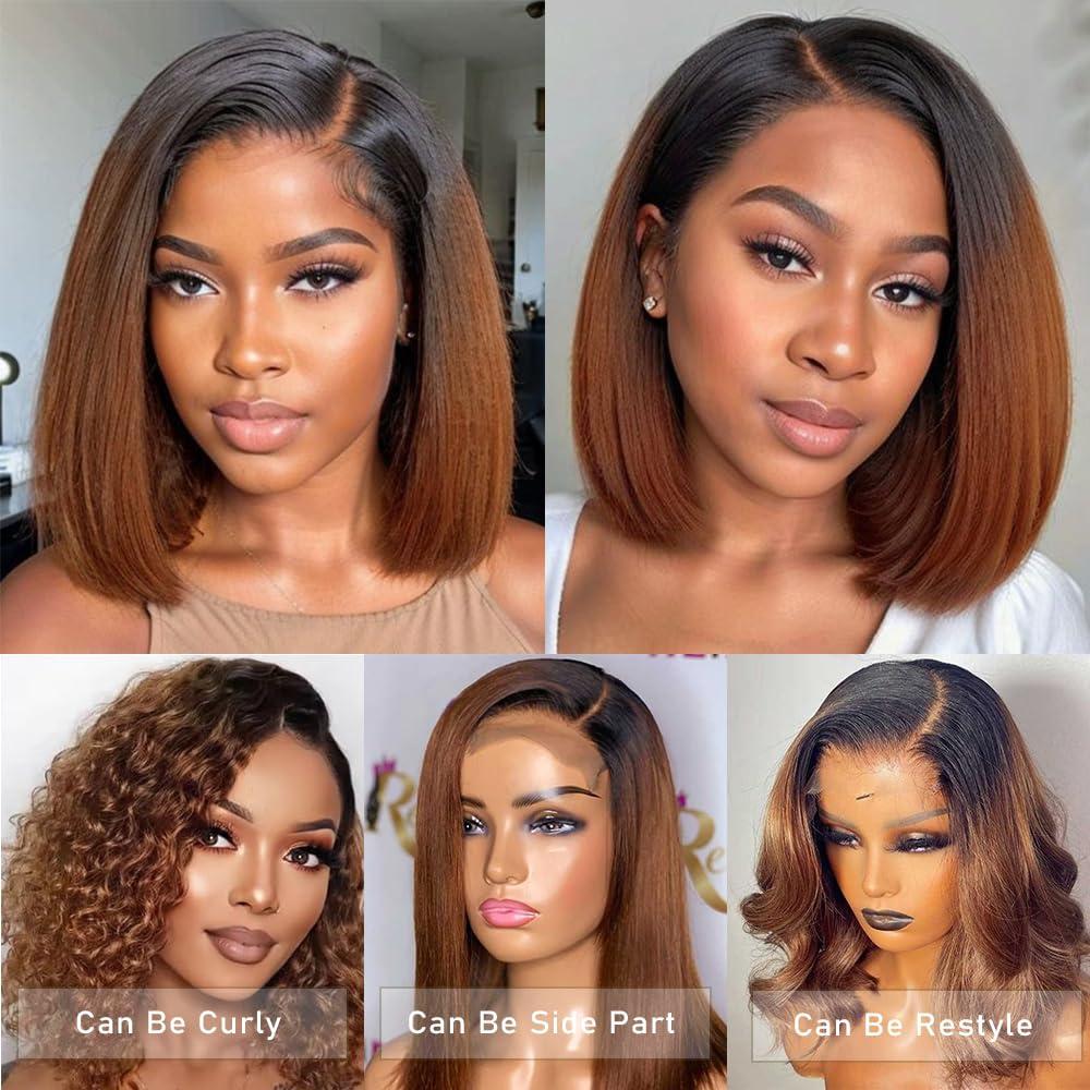 MUPRETTY MUPRETTY Brown Bob Wigs Human Hair 4x4 Lace Closure Wig 1B/30 Brown Wig Human Hair Keep Silky And Smooth After Multiple Washes 100% indian 18A Raw Hair Wigs(14Inch)