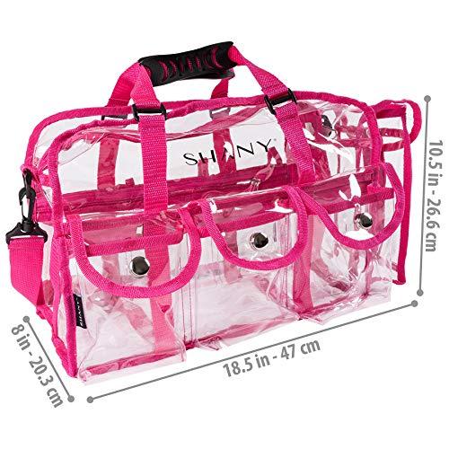 SHANY SHANY Clear PVC Makeup Bag - Large Professional Makeup Artist Rectangular Tote with Shoulder Strap and 5 External Pockets - PINK