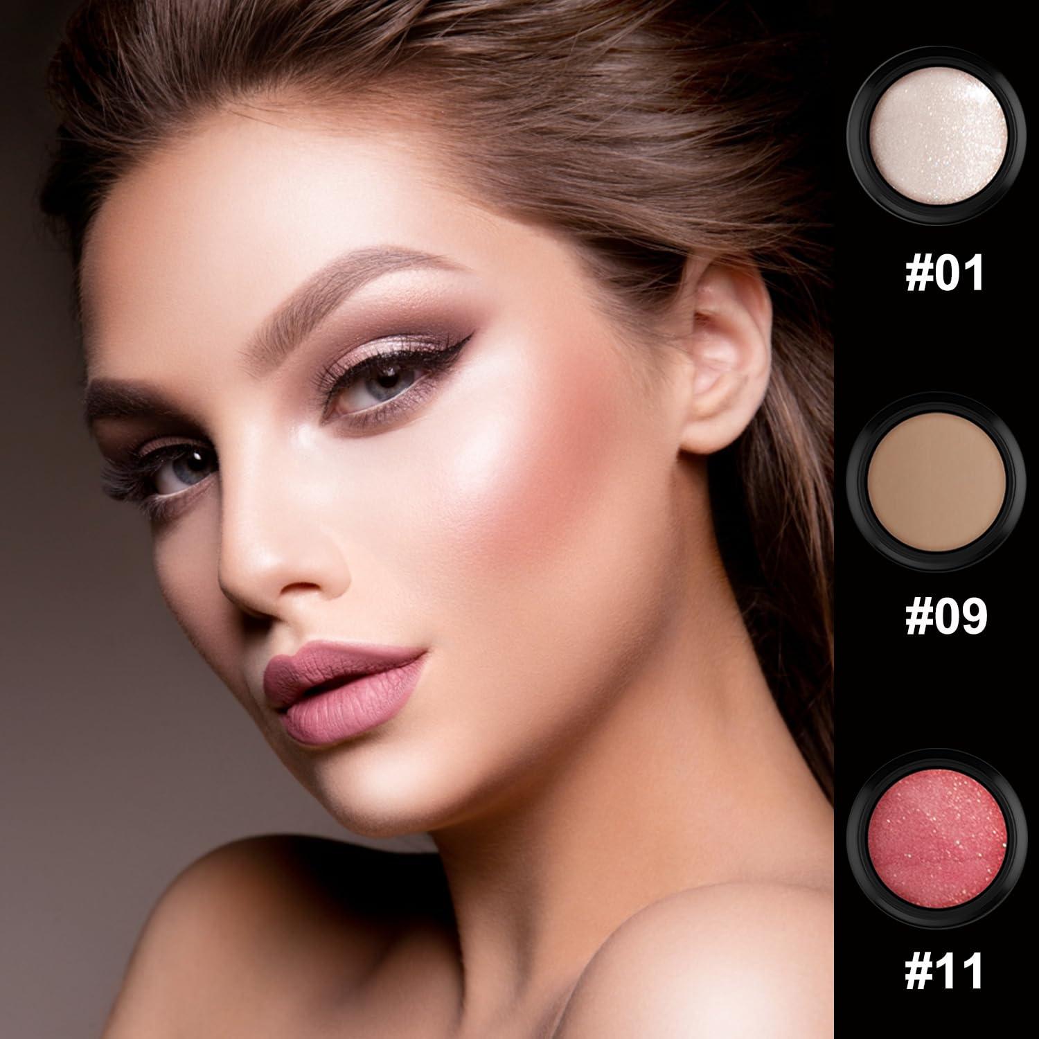 Hilareco 3 Pcs Cream Contour Stick Makeup Kit, Shades with Highlighter Stick, Blush Stick and Bronzer Contour Stick for Sculpt the Cheeks, Waterproof, Matte & Dewy Finish (Light,#01+#09+#11)