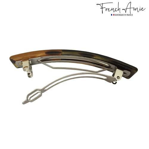 French Amie French Amie Oblong Handmade 3.5" Celluloid Automatic Hair Clip Barrette French Hair Clip for Girls Strong Hold Hair Clips for Women No Slip Durable Paris Hair Accessories, Made in France (Caramel)