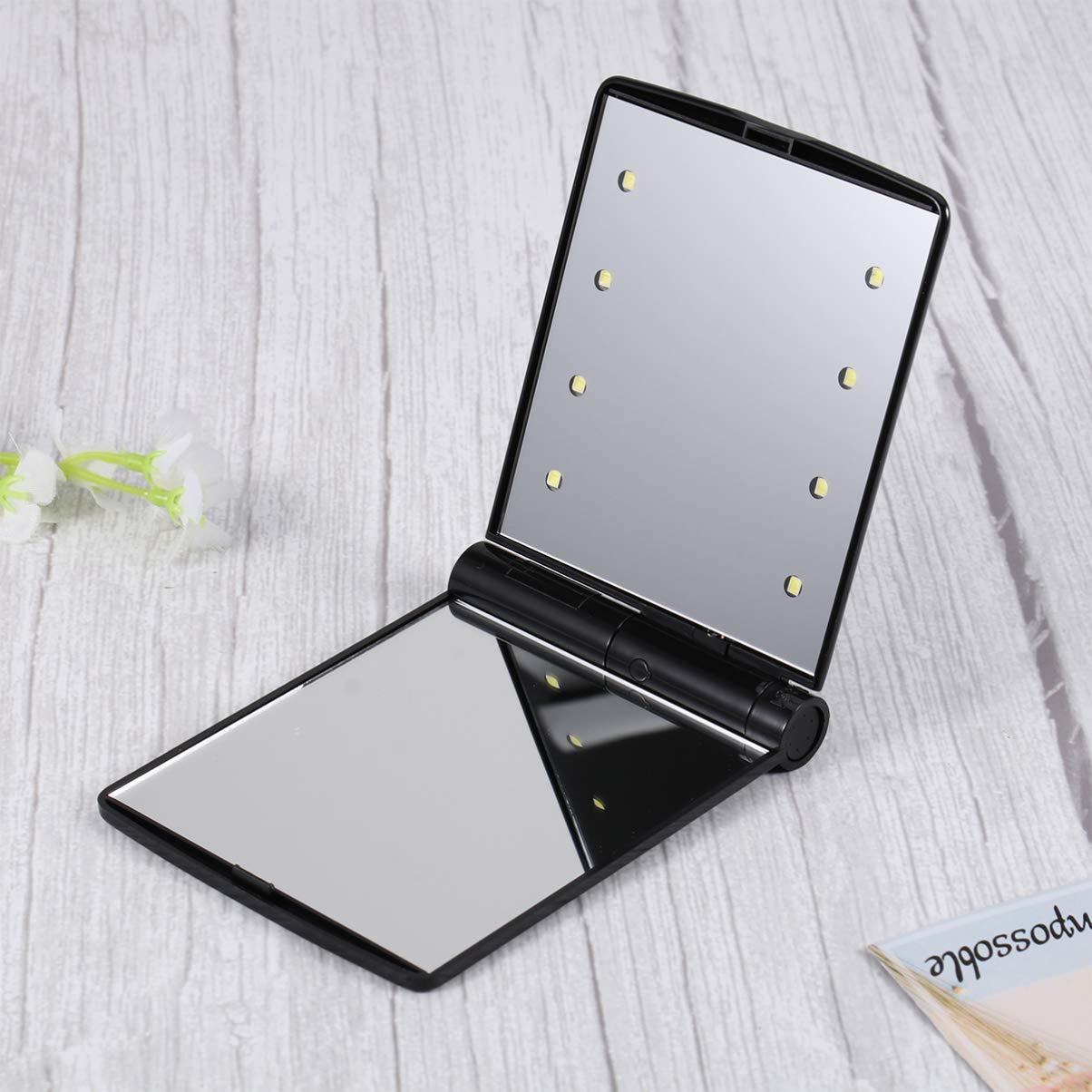 HEALLILY HEALLILY Mini Folding Mirror with LED Lights Handheld Mirror Portable Compact Vanity Handheld Mirror for Travel Camping Home