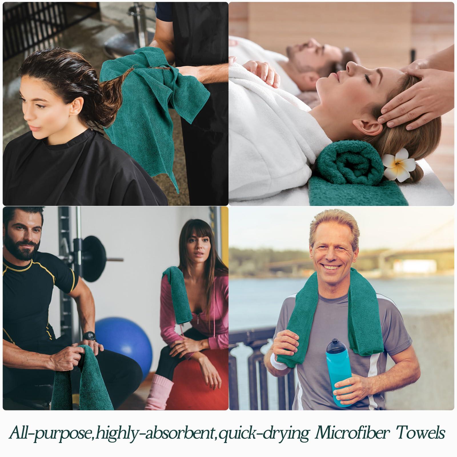 Panelee 36 Packs of Bleach Proof Towels Microfiber Absorbent Salon Towels Bleach Resistant Salon Hand Towels for Gym, Bath, Spa, Shaving, Shampoo, Home Hair Drying, 16 x 28 Inches (Dark Green)