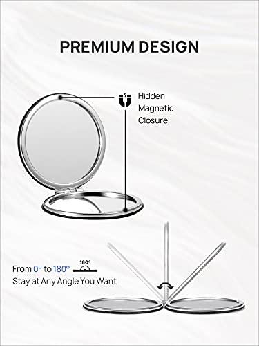 OMIRO OMIRO 1X/10X(300R) Compact Magnifying Mirror, Unique Painting Pocket Mirror with Classical PU Leather (RoundGreen Flower Mandala)