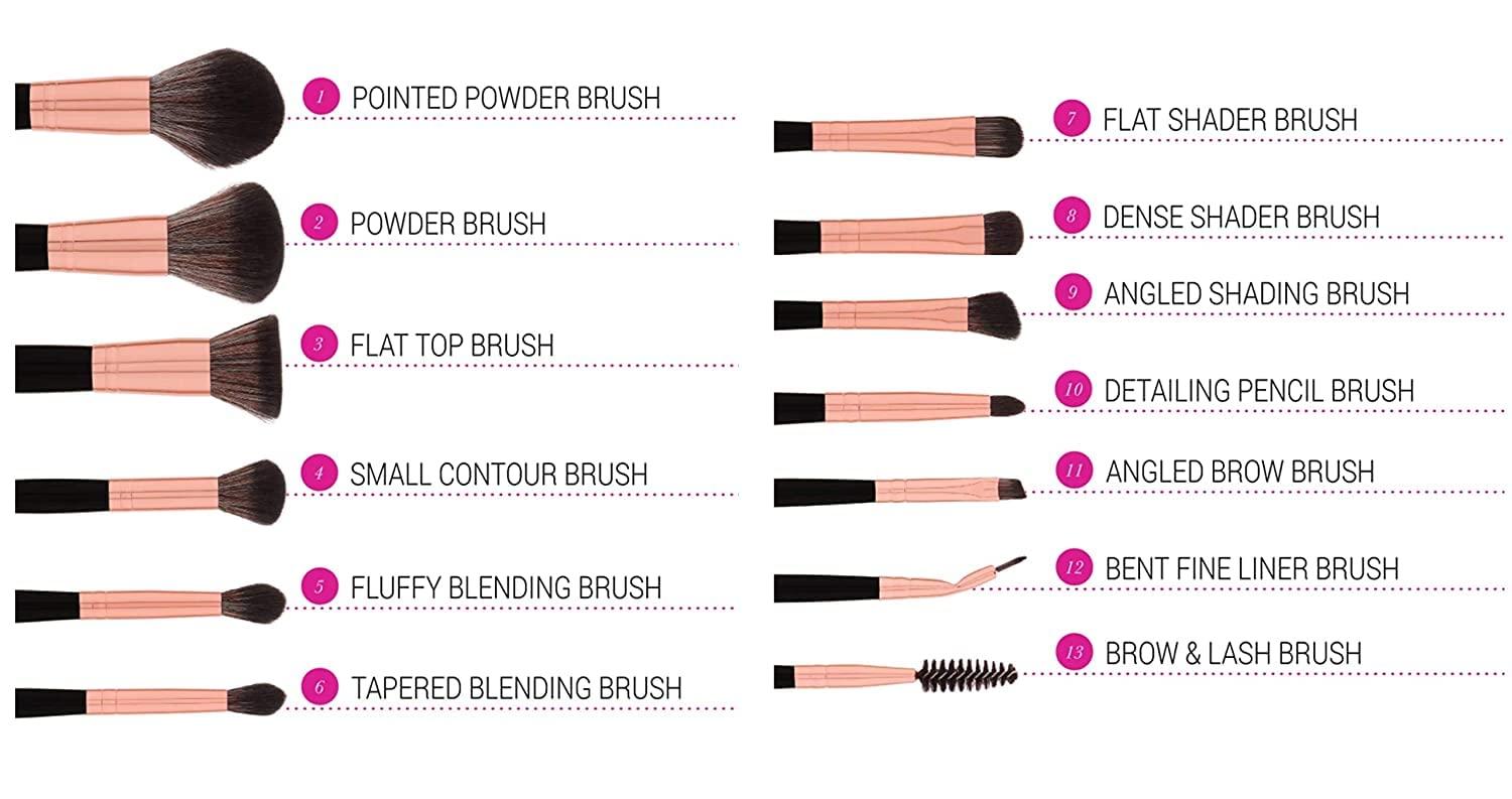BH STUDIO PRO BH STUDIO PRO makeup brush set, BH Signature Rose Gold 13 Piece Brush Set with Holder (black)