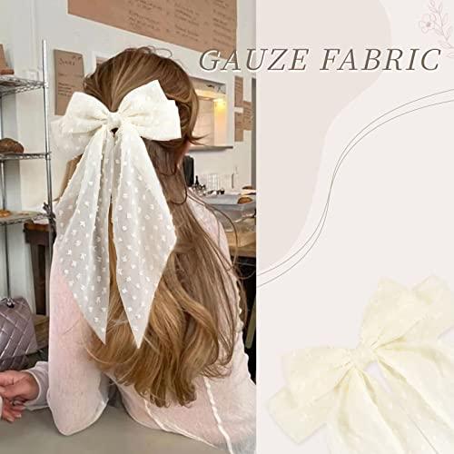 VOBOBE VOBOBE Hair Bow Clip, 8Pcs Big Tulle Layered Hair Bows for Women Girls 8 Inch, Long Black Gauze Bows, French Style Hair Accessories