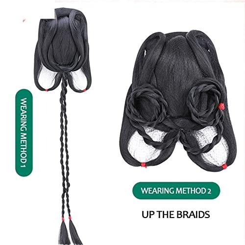 Oligage Oligage Synthetic Chinese Traditional Hanfu Wig Hair Bun Retro Black Chignon Fake Ancient Chinese Hair Bun Princess Cosplay Wig (Color : 23)