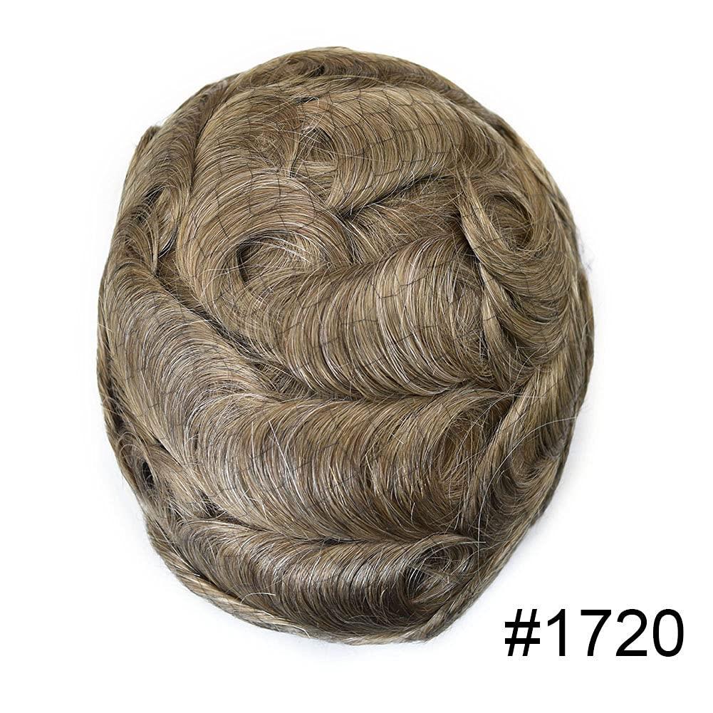 JUSTHAIR Toupee for Men Hair Replcement System Mens Toupee Full Poly Thin Skin Human Hair Piece All PU Injection Toupee Hair Systems (8X10", 1720 17# DARK ASH BLONDE WITH 20% SYNTHETIC GREY)