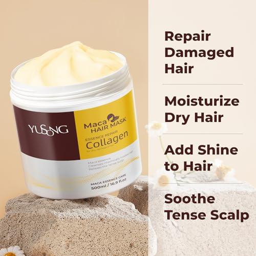 GNJOY GNJOY Collagen Hair Mask, Collagen Hair Treatment, Deep Repair Conditioning Hair Mask, Collagen Hair Mask Essence for Dry Damaged Hair-16.9oz/500ml