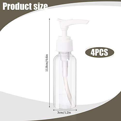 Sliverdew 4 Pack Transparent Travel Bottles Empty Plastic Pump Bottles Dispenser Clear Mini Hand Soap Dispenser Foamer Bottle Refillable Travel Pump Bottle for Lotion, Liquids, Toiletries, Shampoo 50ml 1.7oz