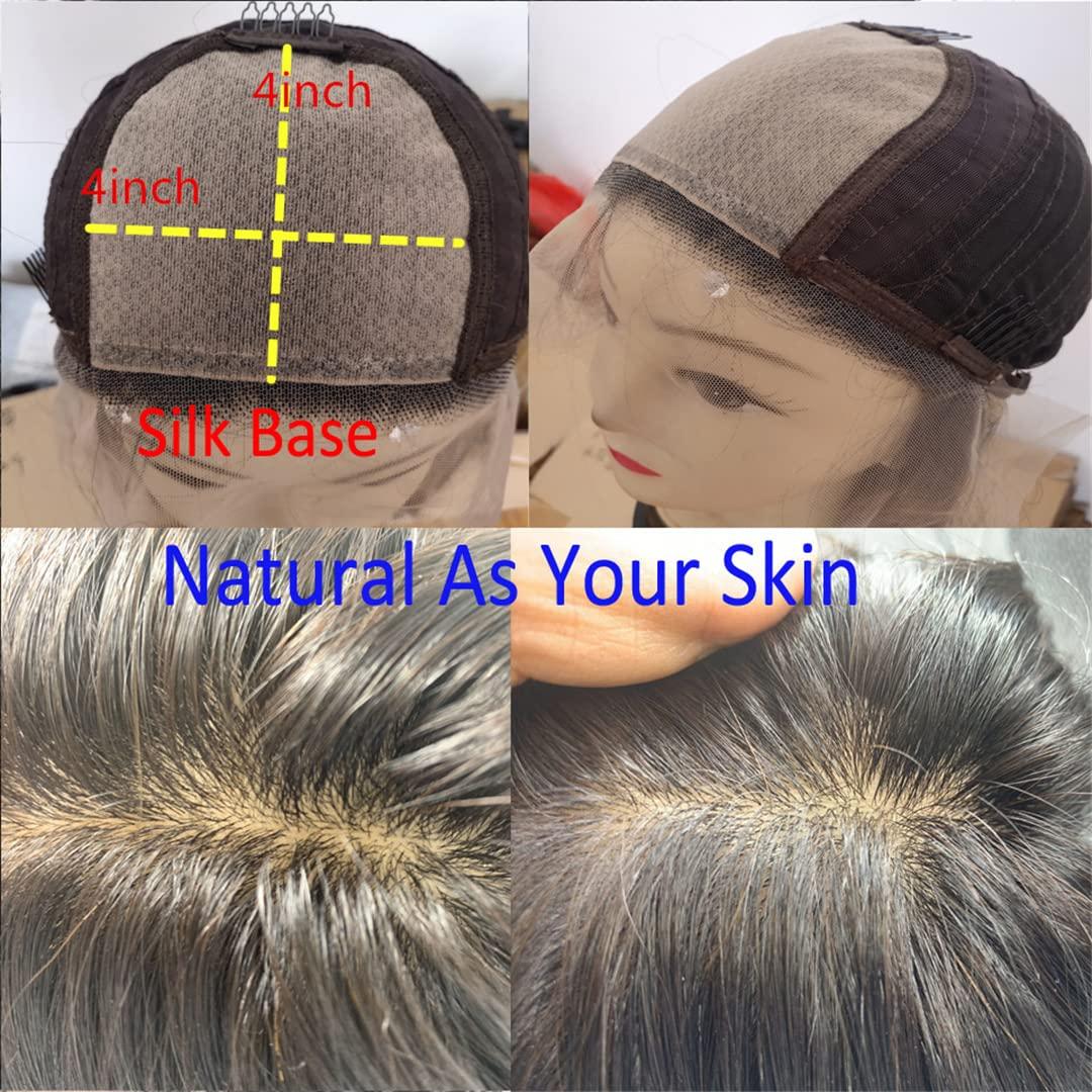 Sweejim Silk Straight 4X4 Silk Lace Wig For Women Natural Black Synthetic Lace Closure Wig Glueless Heat Fiber Silk Base Wigs 18inch