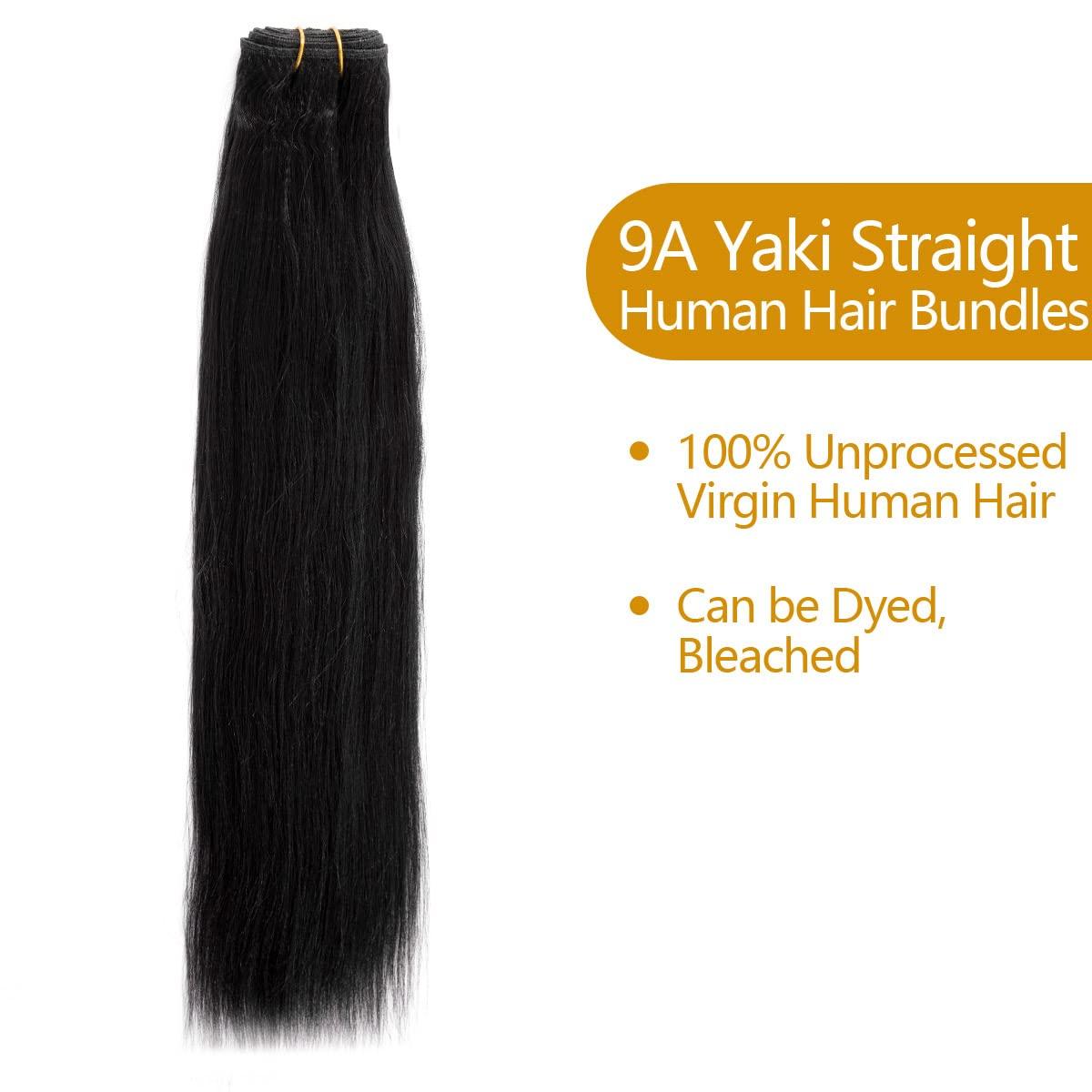 OURI OURI Hair Yaki Straight Human Hair 1 Bundle 9A 100% Unprocessed Virgin Brazilian Yaki Straight Human Hair Weaves 100g (16 Inch)