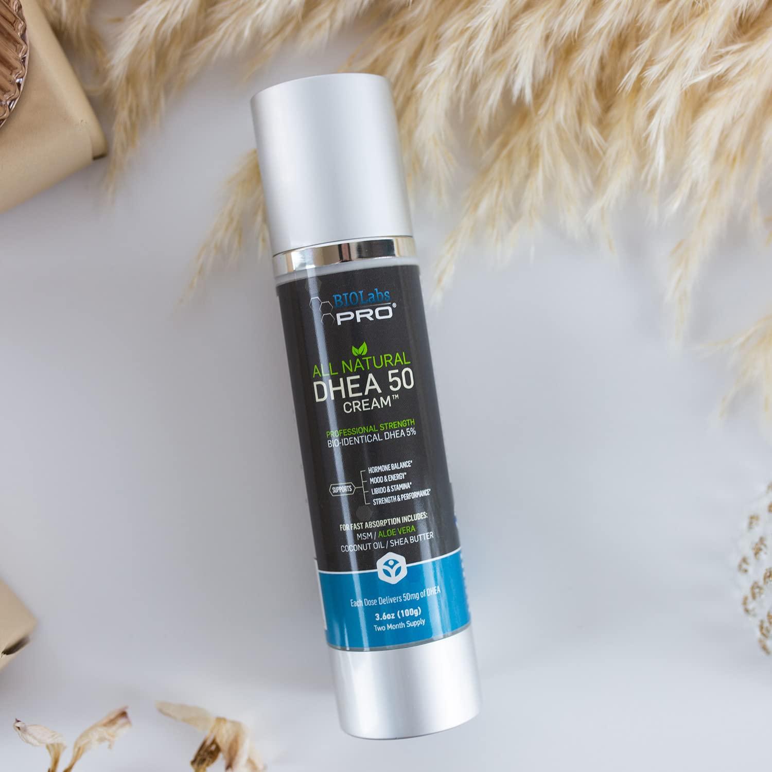 BIOLABS PRO DHEA Cream 50mg for Women and Men, Maximum Strength Natural DHEA Cosmetic Formulation for Skin Hydration Balance, Pure Non-GMO, Gluten-Free, Paraben-Free, Skin Cream 3-Month Supply (Unscented - 3.6oz)