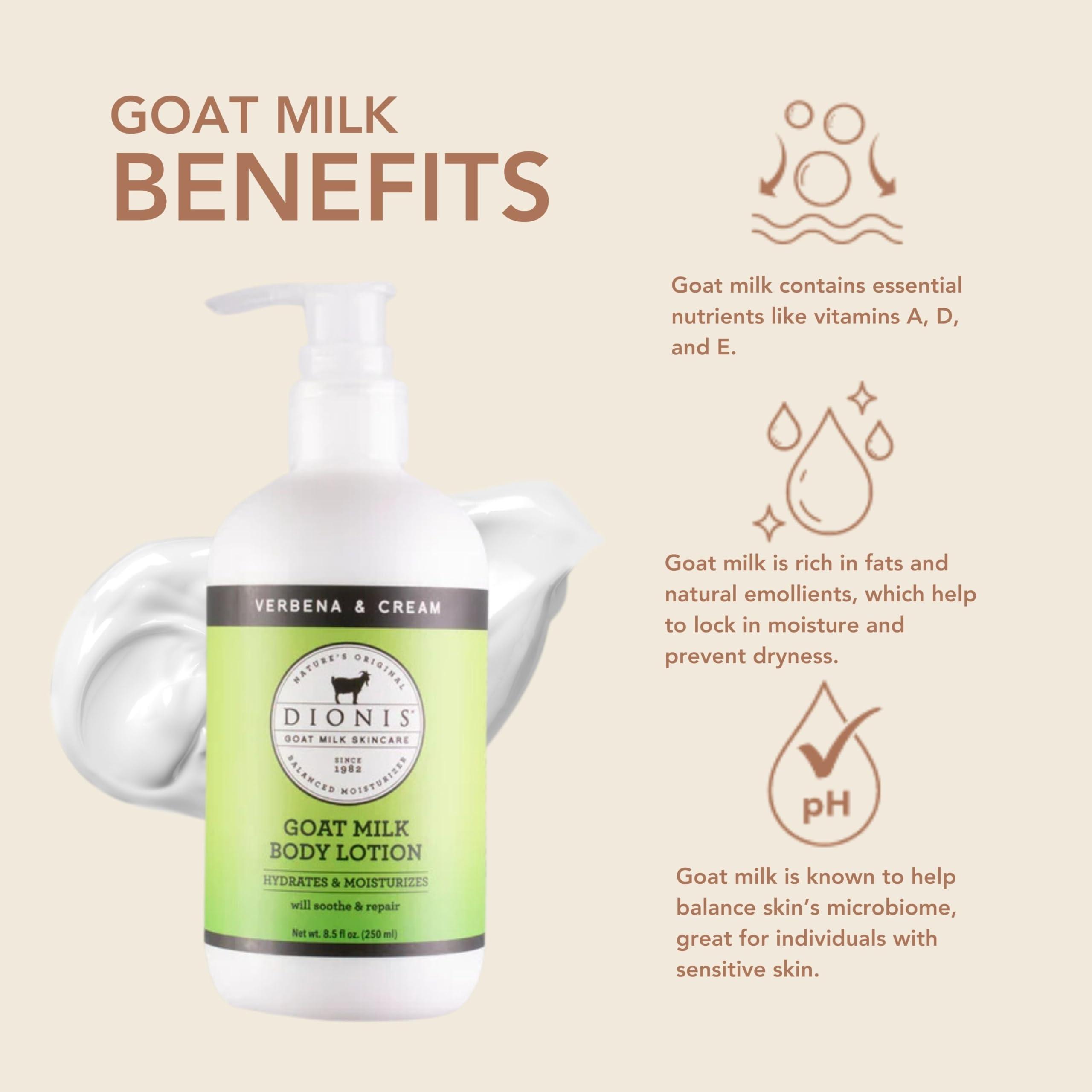 Dionis Dionis Goat Milk Hydrating Skincare Scented Cream, Rich & Creamy Daily Moisturizing Verbena & Cream Body Lotion For Dry Skin, Made in the USA, Cruelty-Free & Paraben-Free, 8.5 oz Bottle