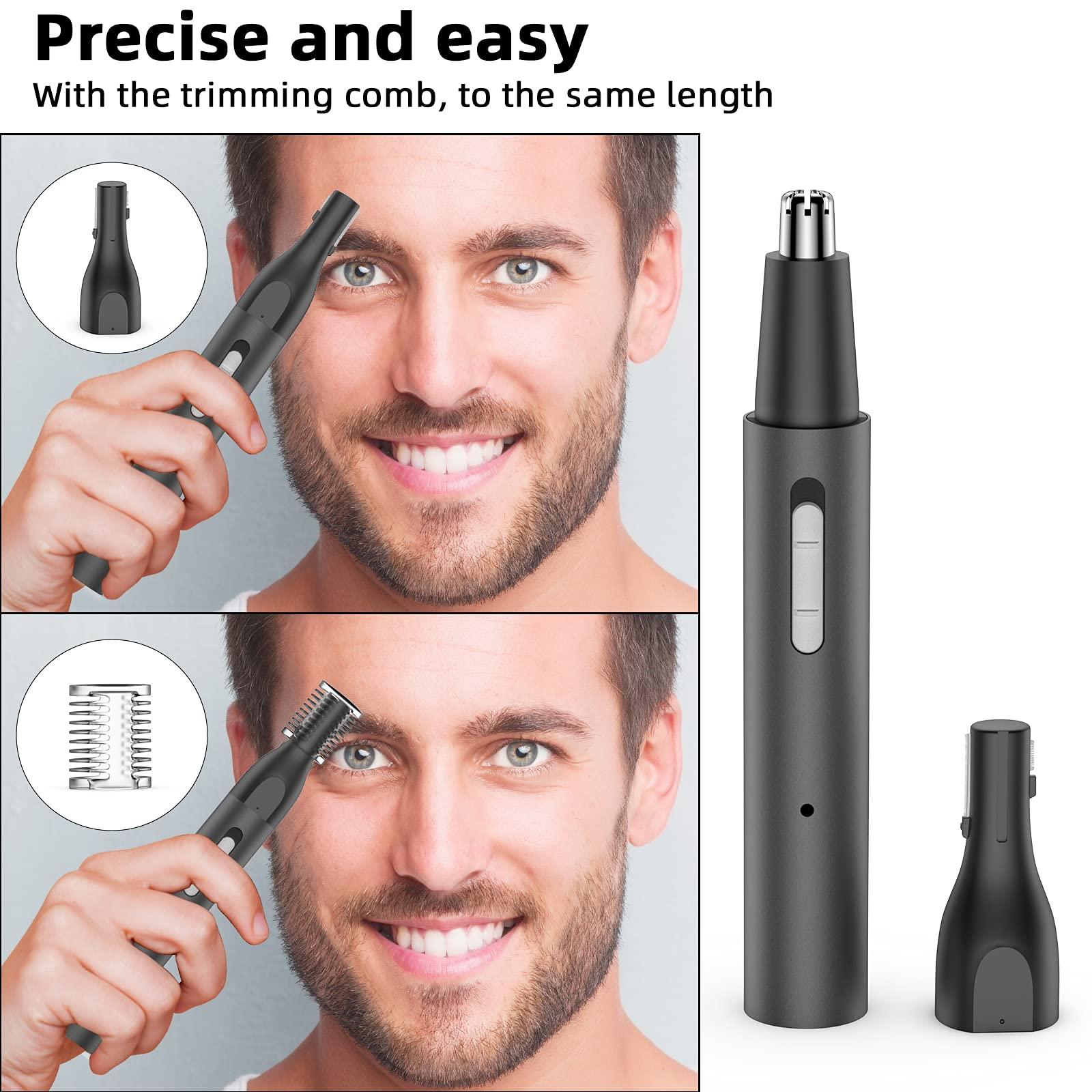 Beaport Nose Hair Trimmer and Eyebrow Trimmer, Rechargeable Professional Painless Eyebrow Razor for Ear Beard Hairline, 2 in 1 Metal Trimming Tool, Black
