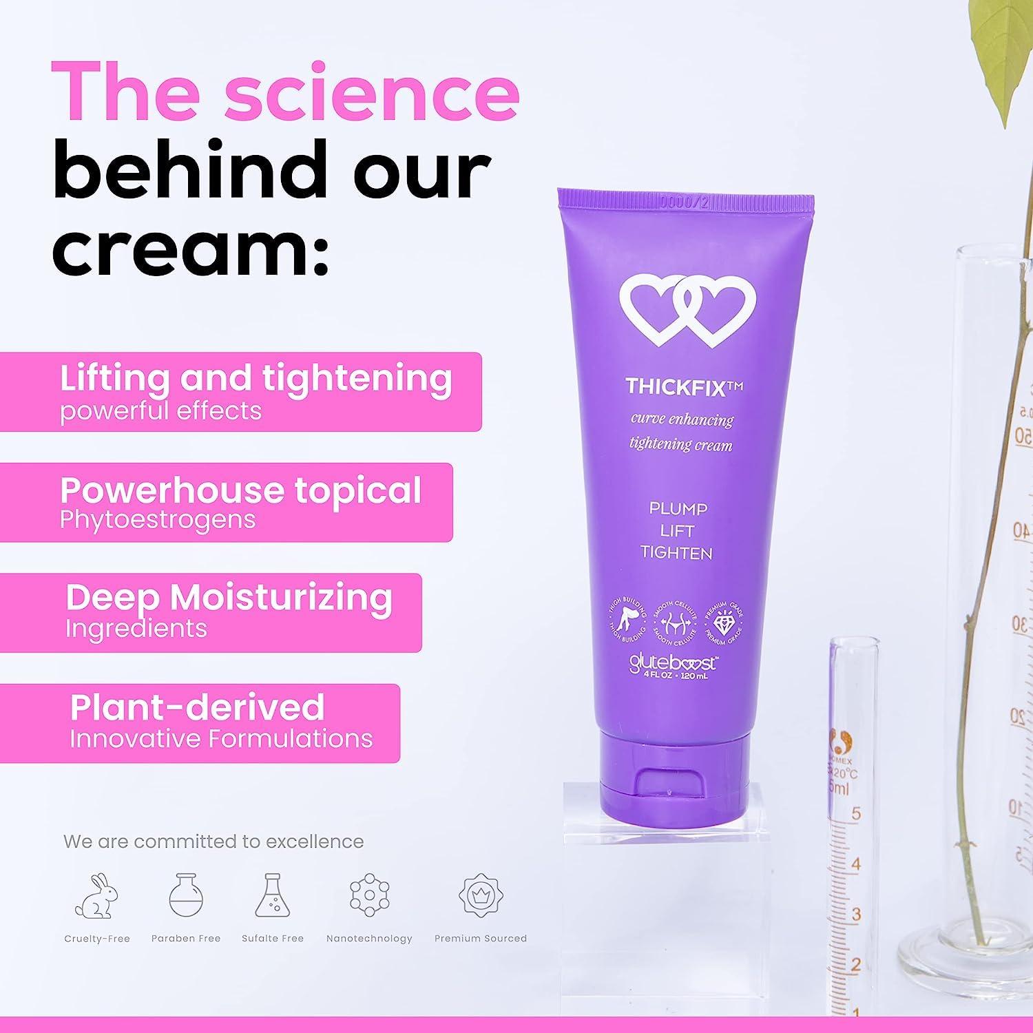 GLUTEBOOST Gluteboost - ThickFix Weight Gainer Cream - Natural Enhancement For Women - Curve Plumping and Firming For Hips, Thighs, and Legs - Body Enhancer With Voluplus and Volufiline - 1 Month