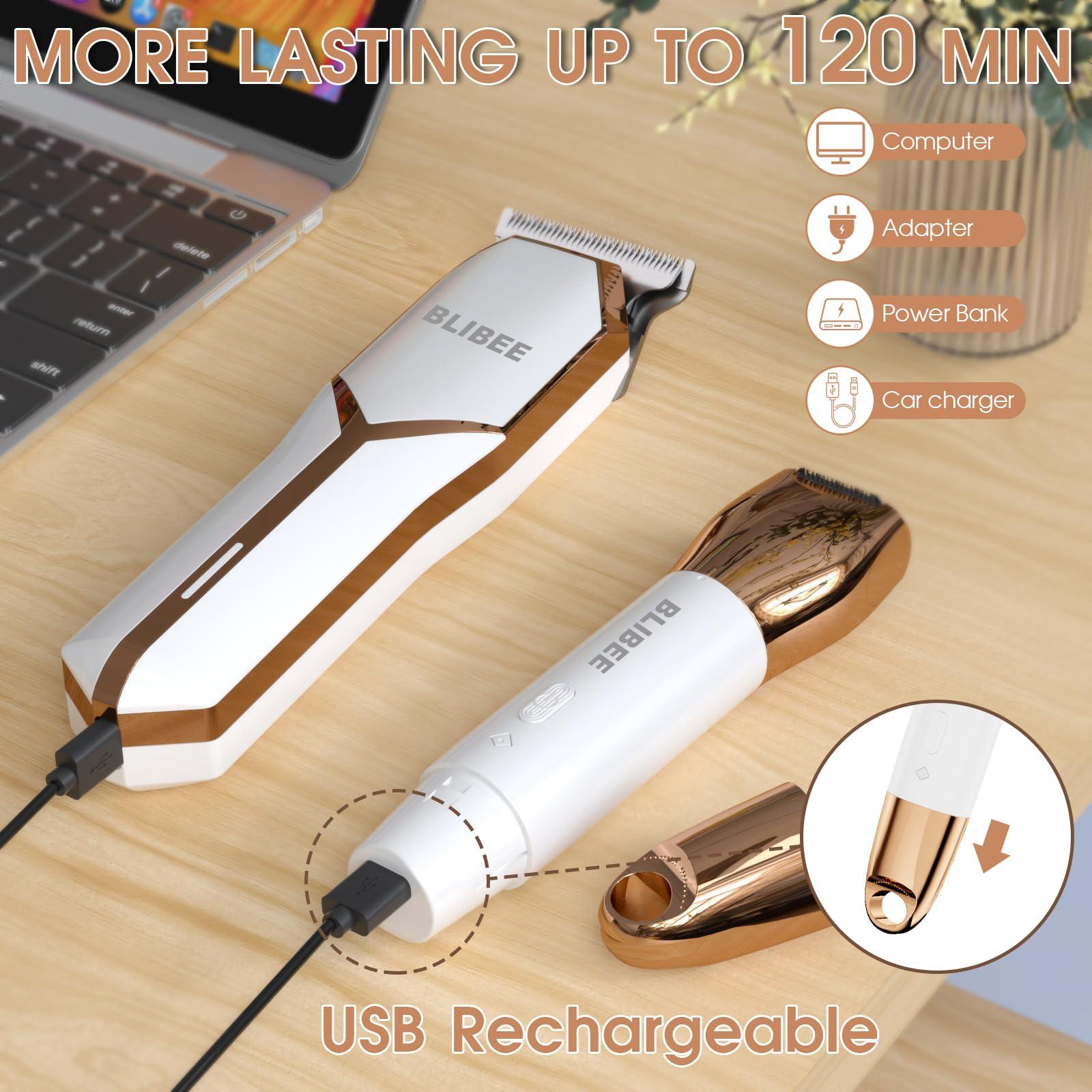 BLIBEE BLIBEE Bikini Trimmer & Hair Clippers for Women - Waterproof Electric Razor and 4 in 1 Bikini Shaver Set, Deluxe Hair Trimmer, Wet/Dry Body Shaver for Nose Eyebrows Beard Pubic Hair, White