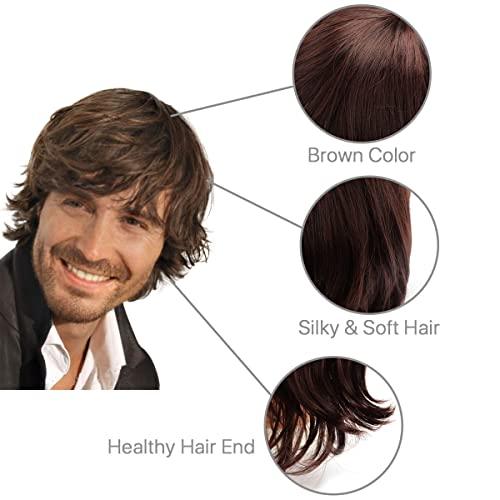 YWSQR Short Mens Wig|Brown Wigs for Men|Synthetic Mens Wigs|Fluffy 80s Wig for Party&Daily Use