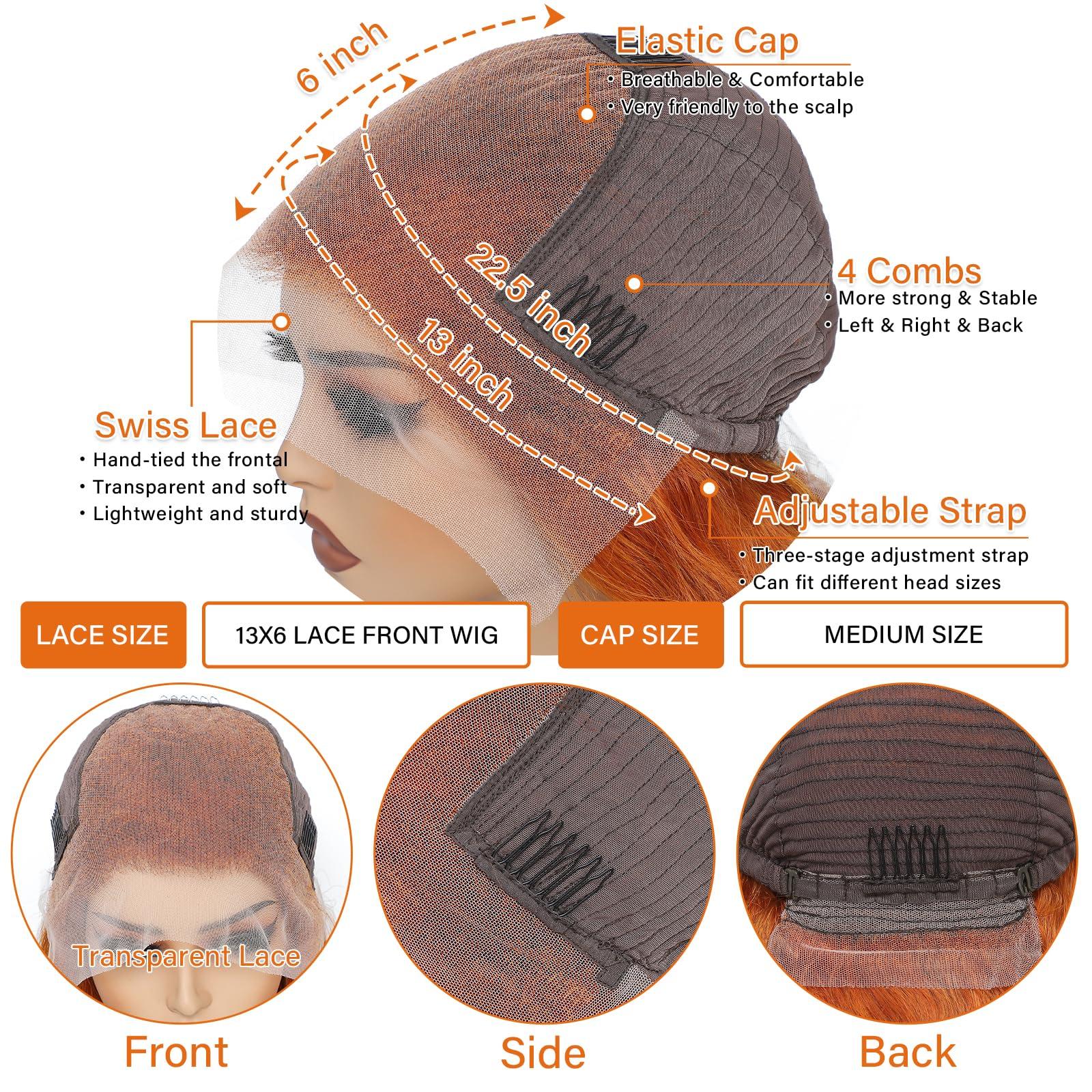 Daules Daules Ginger Curly Lace Front Wigs Human Hair 26in+Ginger 136 Lace Front Wigs Human Hair Body Wave 20in