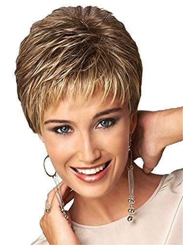 Andongnywell-Accessories Short Fluffy Wigs Heat Resistant Synthetic Fiber Hair Extension Replacement Wig Pixie Cut Human Hair Mixed Hair Wig (Gold Brown,One Size)
