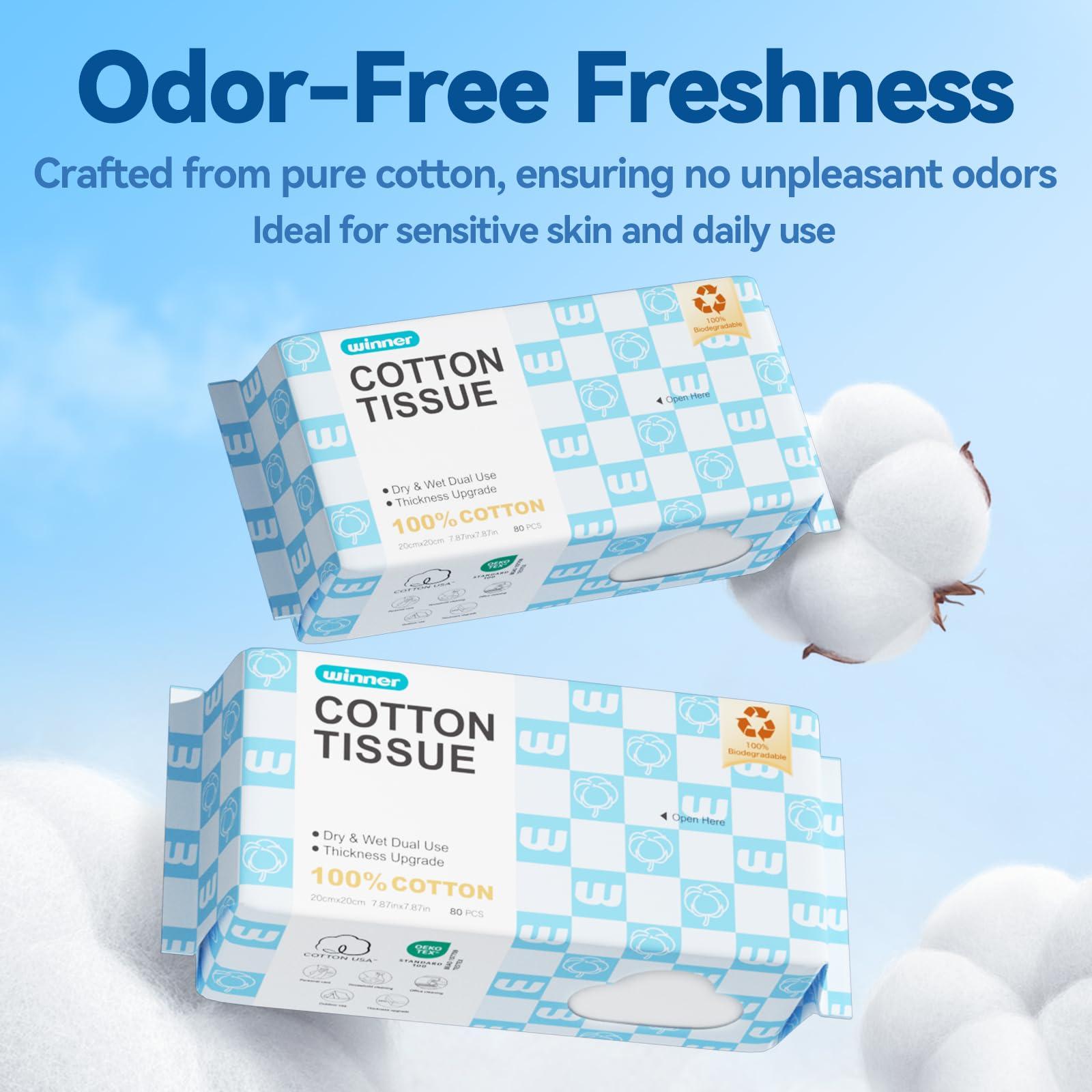 Winner Winner Soft Face Towels, Upgraded Thicker 100% USA Cotton Dry Wipes, Unscented and Gentle on Sensitive Skin, Disposable Makeup Remover and Facial Towelettes (240 Count, Pack of 3)