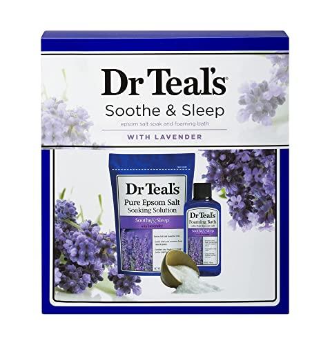 Dr Teal's Dr Teal's Lavender Epsom Salt & Foaming Bath Oil Sampler Gift Set 2022 - Give The Gift of Relaxation & Peaceful Slumber! - 14 oz Bag of Lavender Bath Salts & 3 oz Bottle of Lavender Foaming Bath Oil