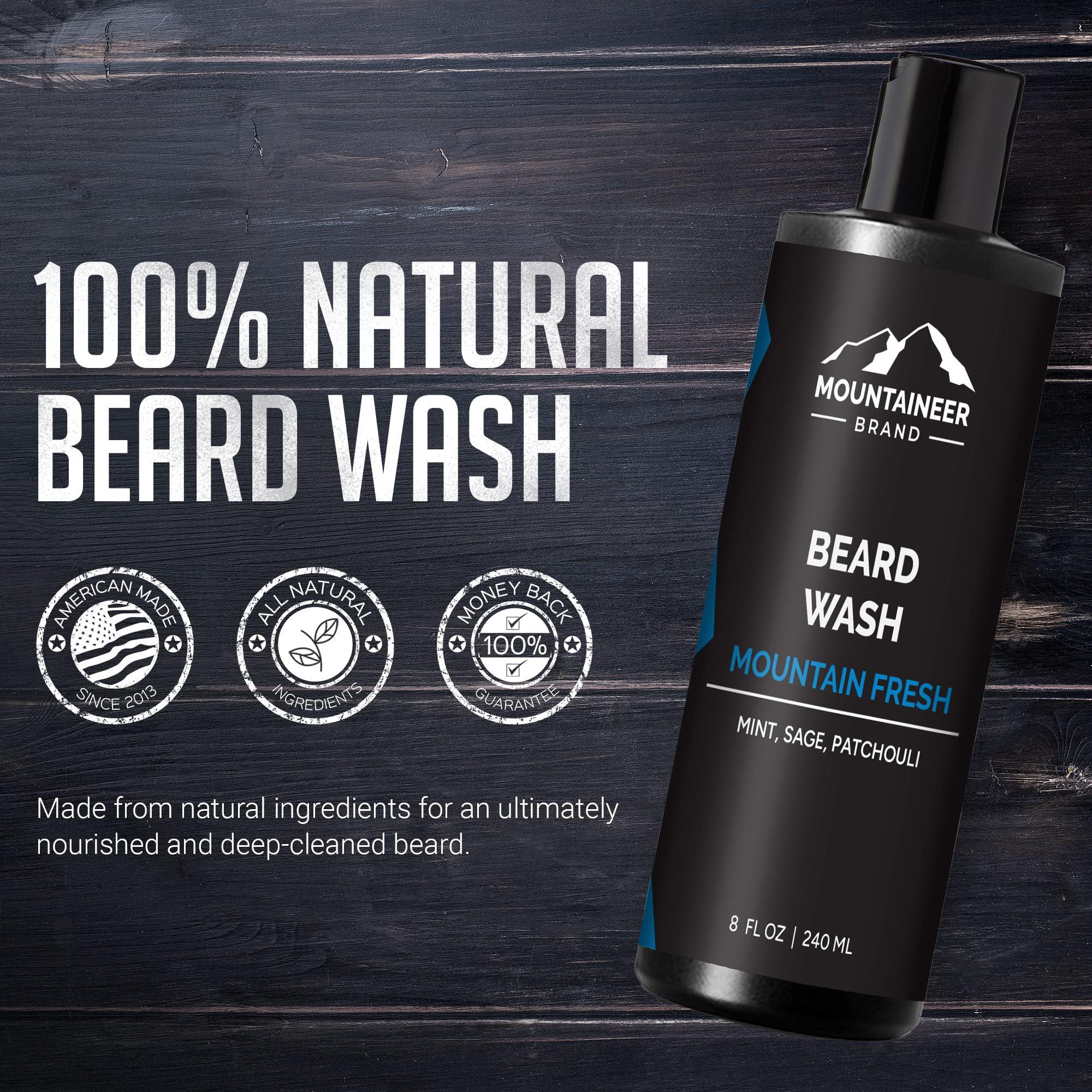 Mountaineer Brand Mountaineer Brand Beard Wash For Men | 100% Natural Beard Shampoo | Thick Cleaning Softening Lather for Hair and Skin | Hydrate and Detangle | Grooming Treatment | Mountain Fresh Scent 8oz