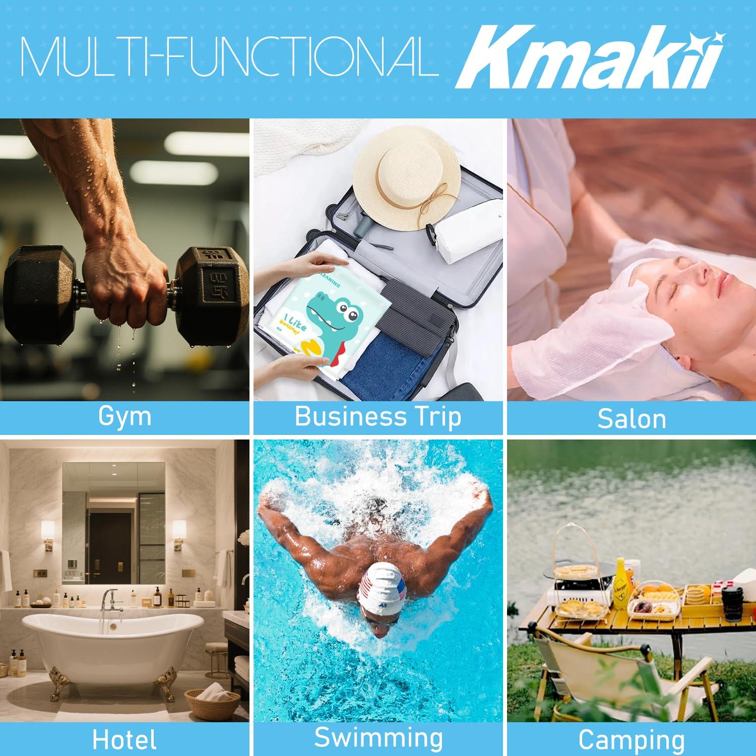 KMAKII KMAKII Disposable Bath Towels Camping Towel Gym Towel Soft Thick and Absorbent Shower Towels for Travel, Hotel, Spa, and Business Trip, White, Large Size 55 x 28 inch, Individually Packed, 12 Count