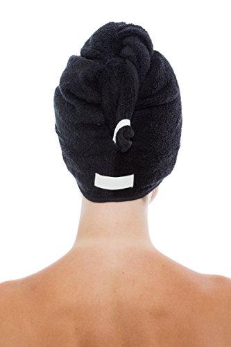TexereSilk Texere Women's Viscose from Bamboo and Cotton Terry Hair Towel - Lightweight, Absorbent Quick Drying Hair Wrap - Twist Towel with Elastic Loop Holder (Tya, Black, U)