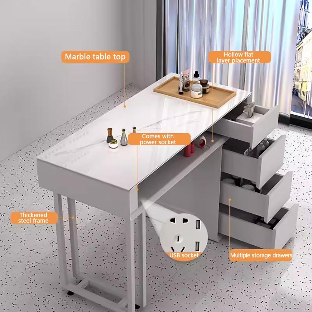 BOYITES BOYITES Modern Manicure Table, Professional Manicure Desk with Storage Drawers, Art Nail Tech Workstation for Mainicure Shop, Comes with Socket, Freestanding Beauty Salon Table,A,120cm