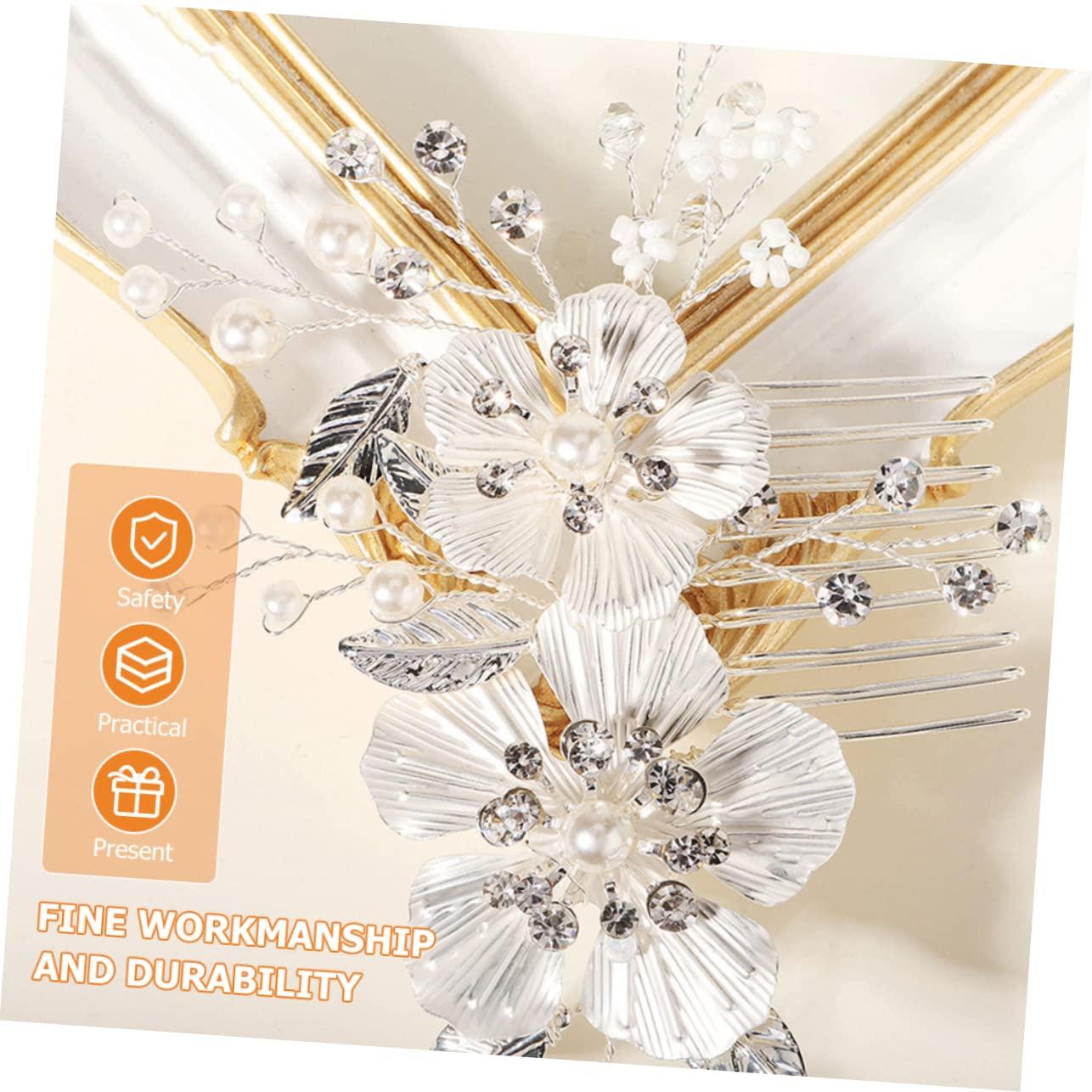 Angoily Angoily Bridal Hair Accessories Fancy Red Hair Comb Rhinestone Hair Comb Wedding Hair Bridal Hairpins Hair Wedding Accessories Rhinestone Headpiece Styling Zinc Alloy Silver