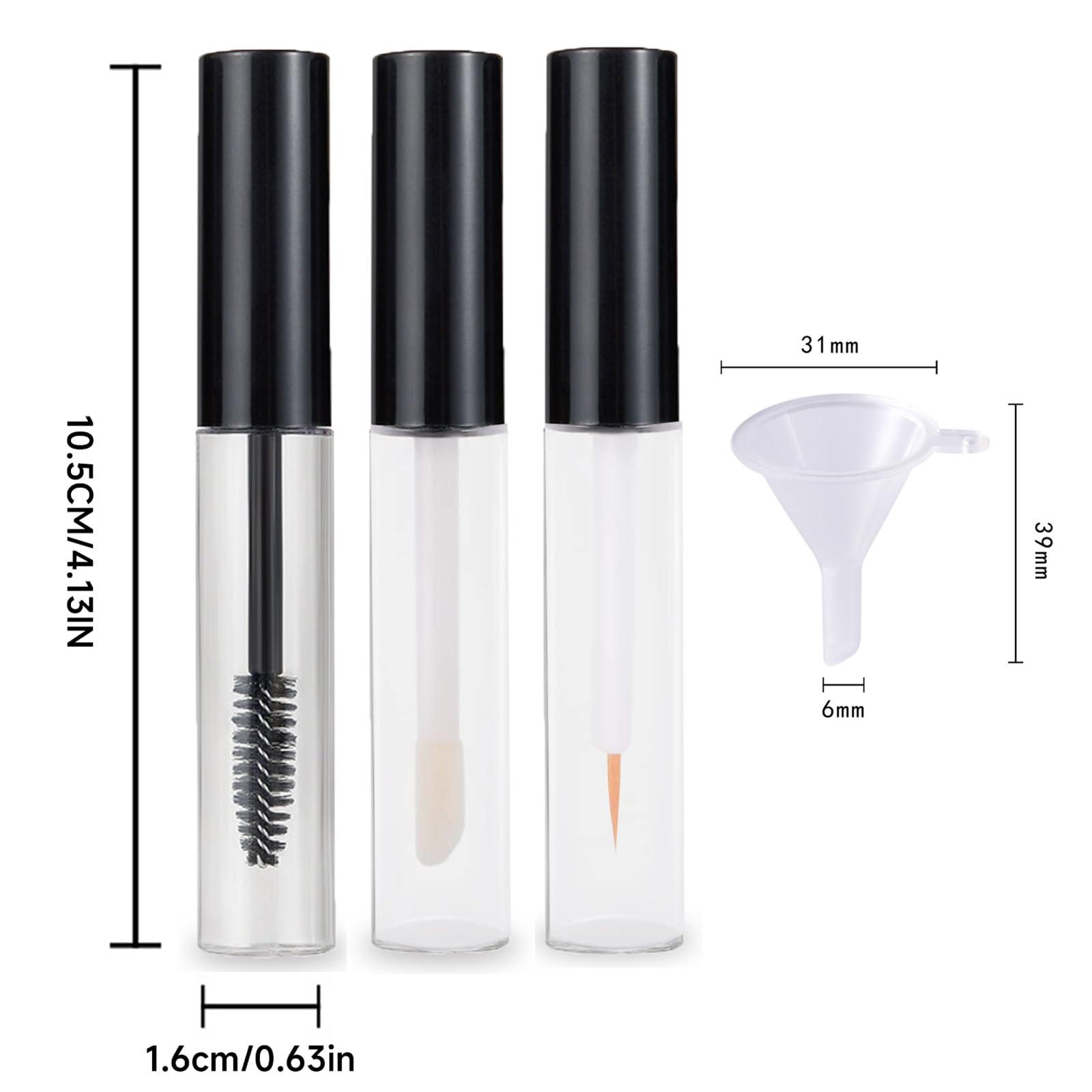 Koconh Empty Mascara Tube And Wand Glass, 3pcs Glass Mascara Tubes Empty For Castor Oil, 10ml Eyeliner Tube And Lip Gloss Tubes (Black+Pink)